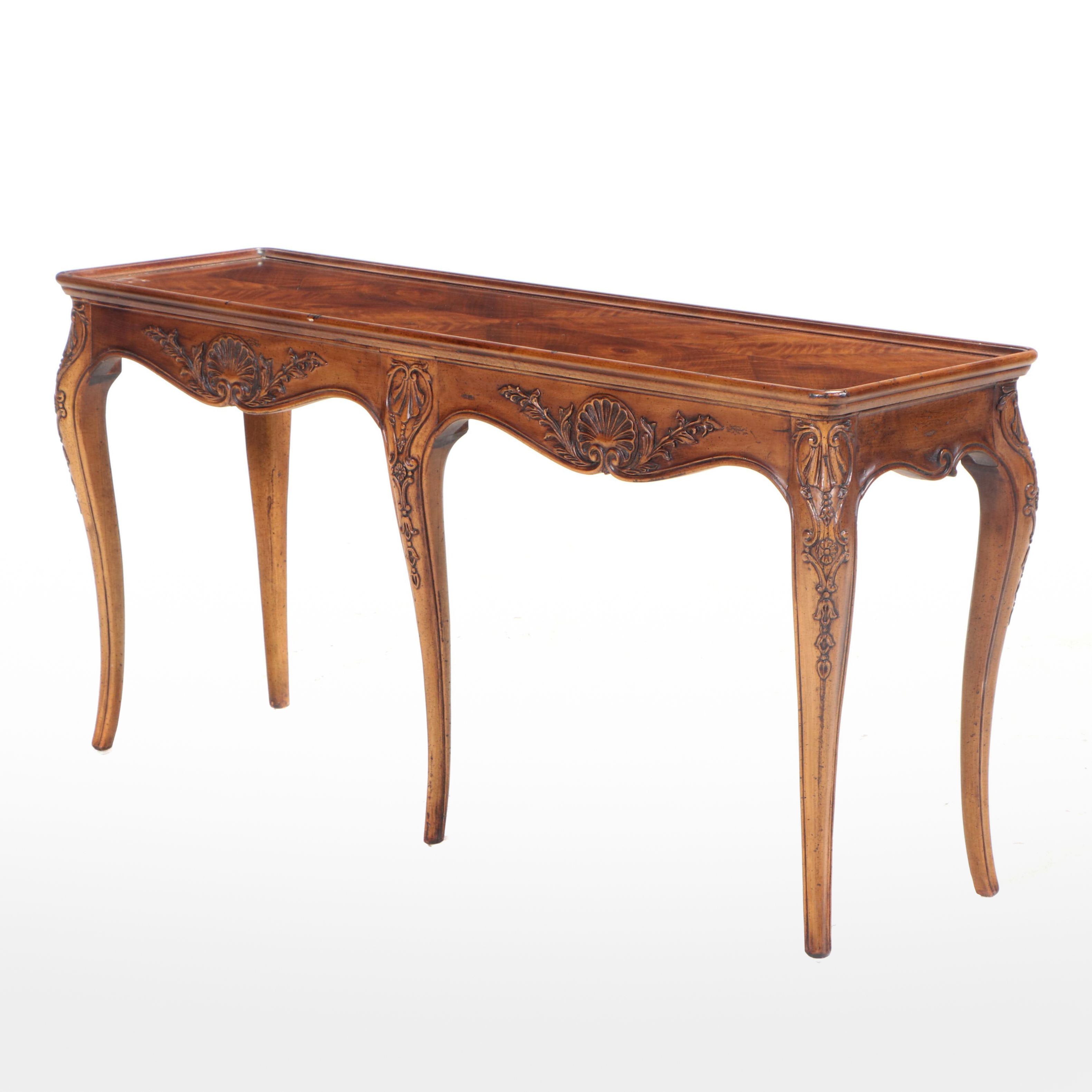 Henredon "Villandry" French Provincial Style Walnut and Maple Console Table