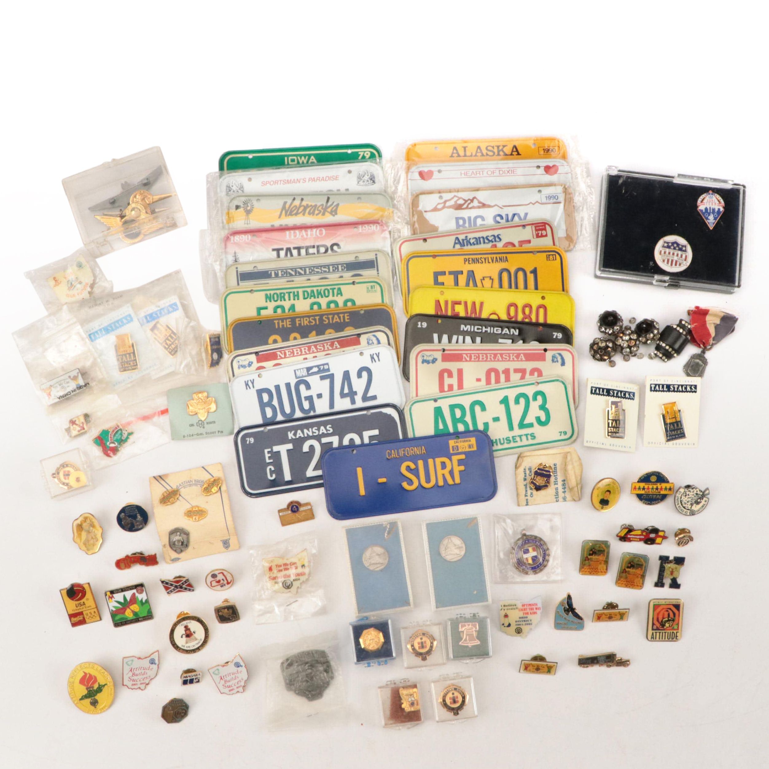 Souvenir License Plates, Pins, and More, 20th Century