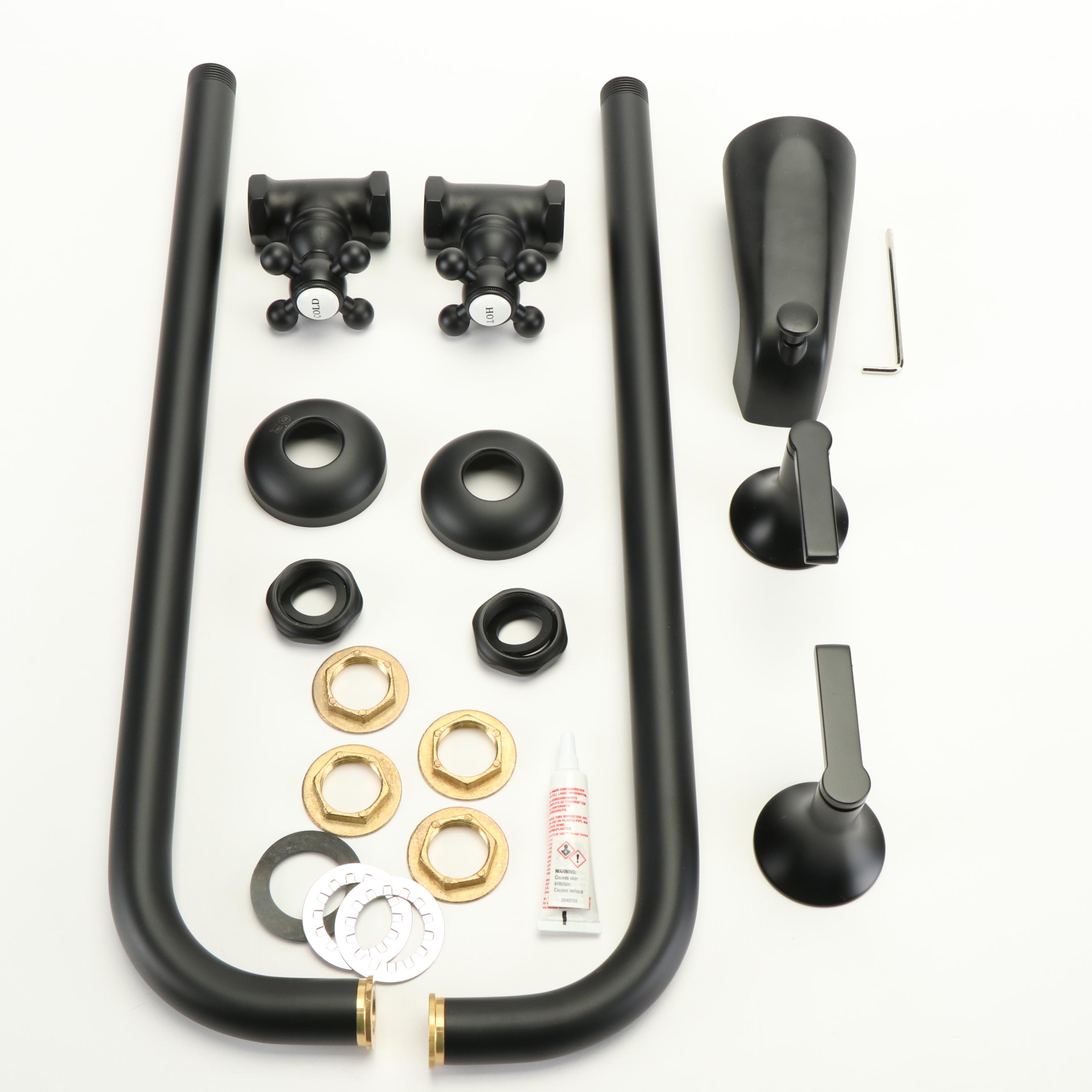 Matte Black Finish Freestanding Tub Supply Line, Tub Spout, and Lever