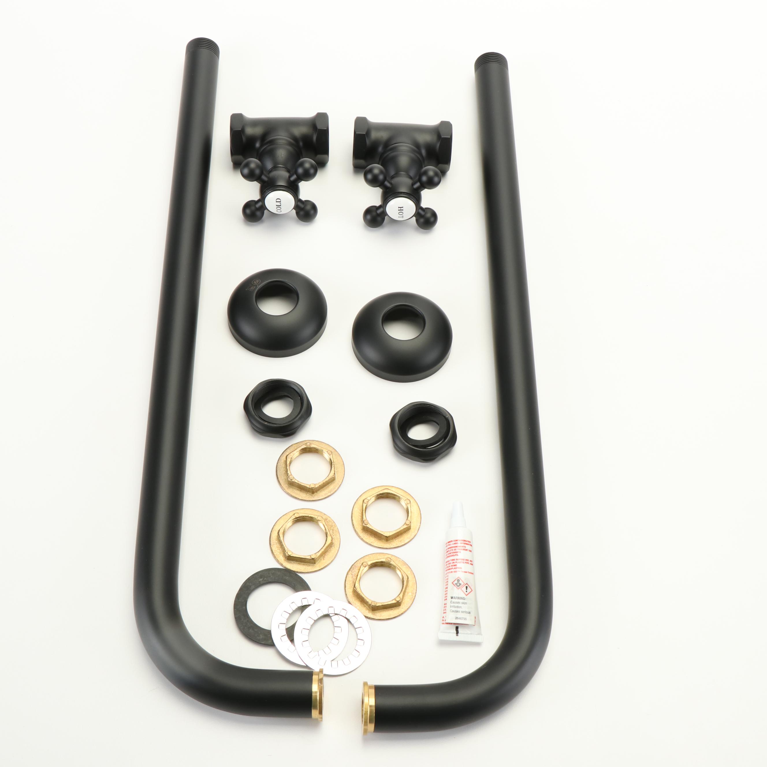 Matte Black Finish Freestanding Tub Supply Line, Tub Spout, and Lever