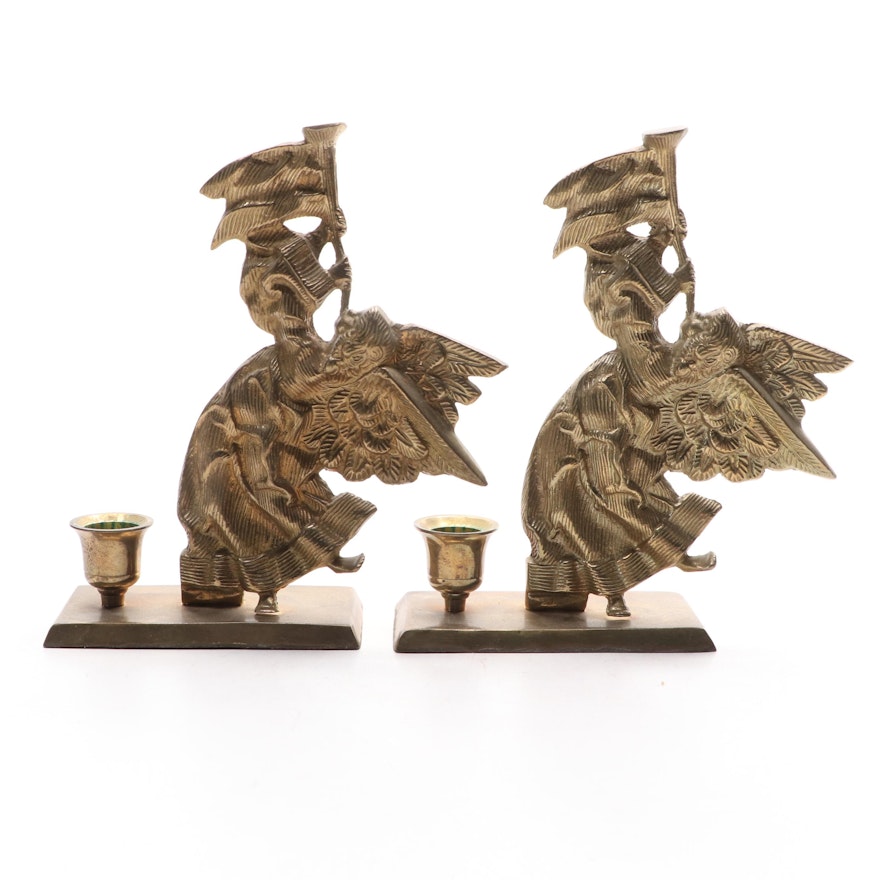 Pair of Cast Brass Angel Candle Holders