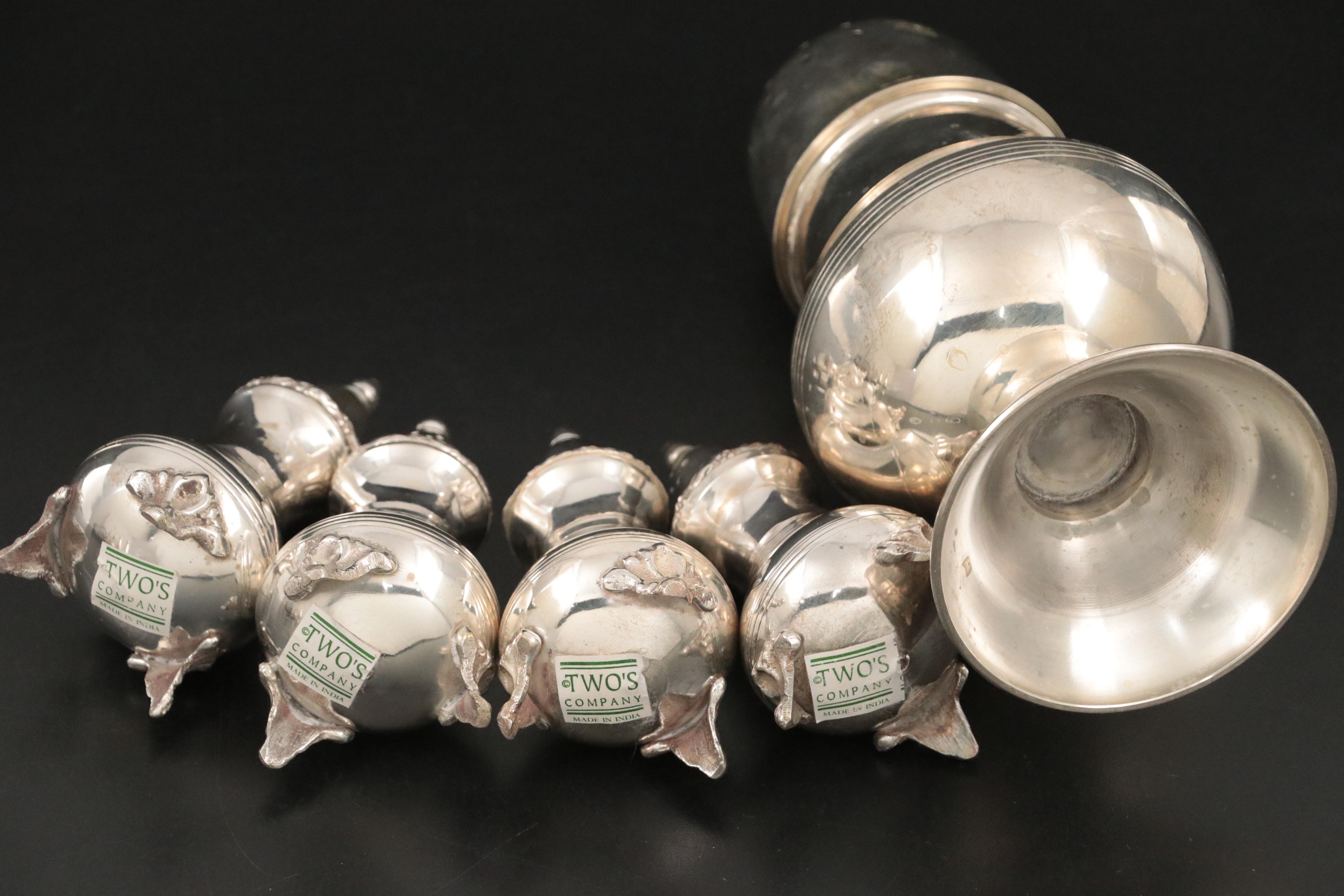 Two's Company Silver Plate Shakers with Silver Plate Shaker and Butter Dish