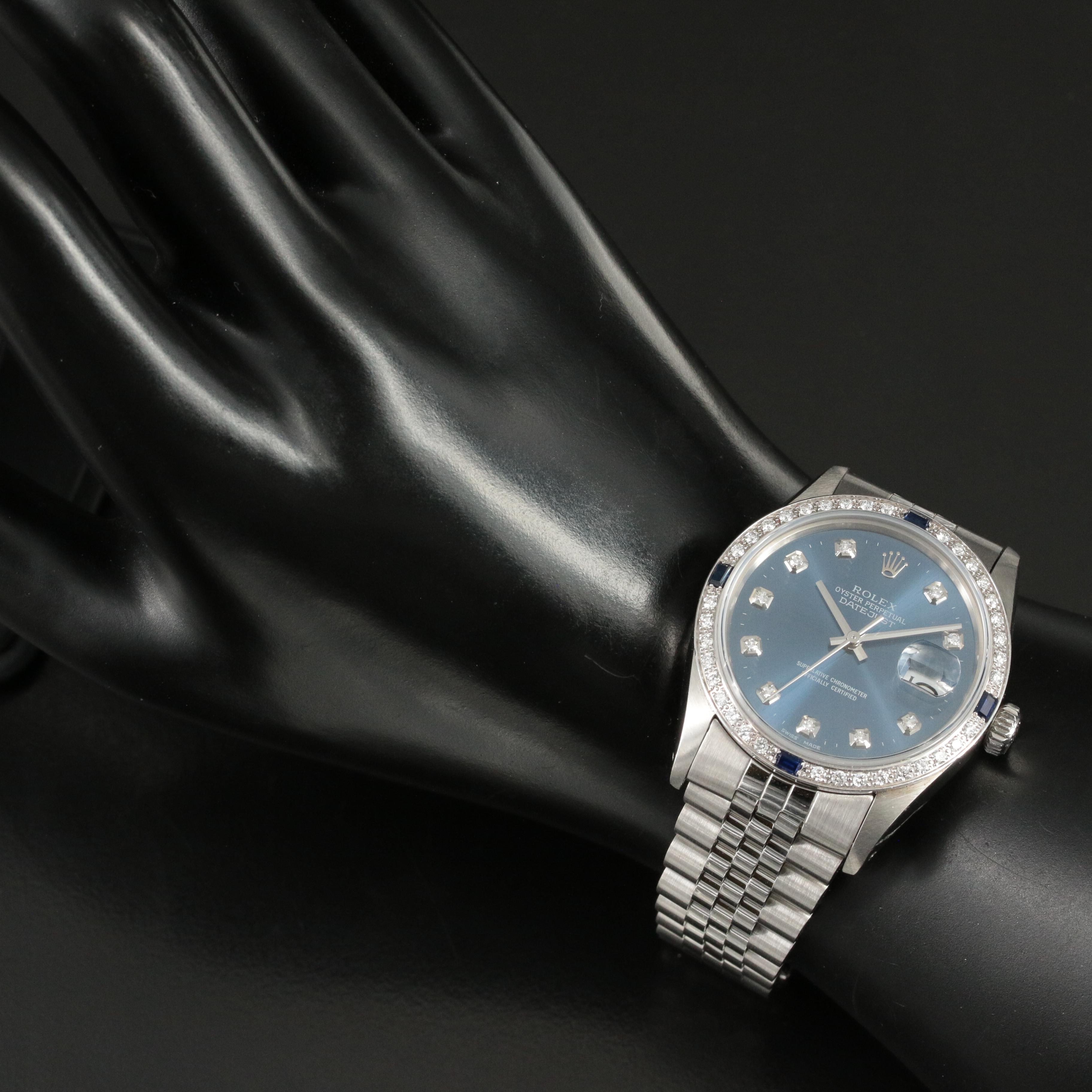 1977 Rolex Custom Diamond and Sapphire Bezel, Diamond Dial Datejust Watch