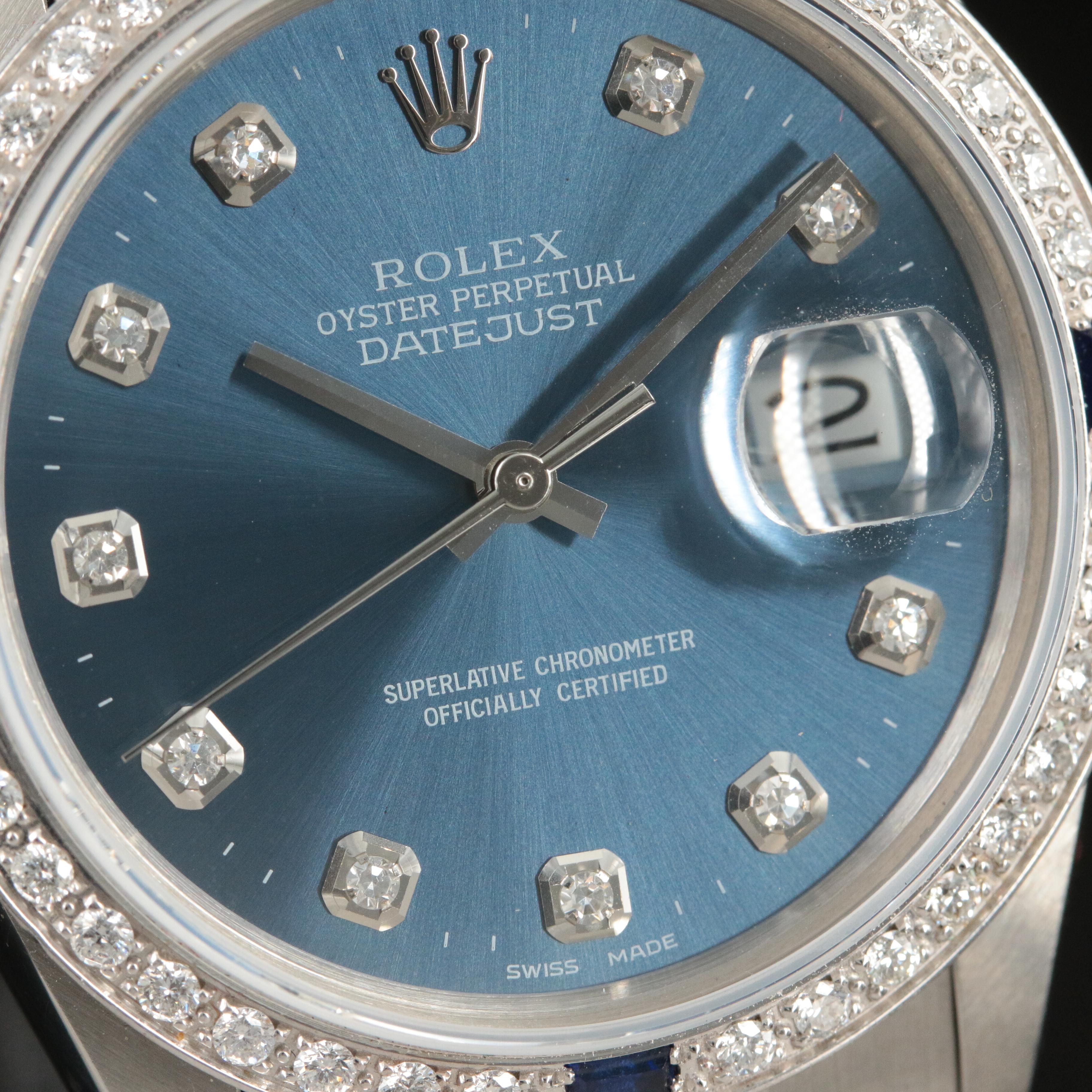 1977 Rolex Custom Diamond and Sapphire Bezel, Diamond Dial Datejust Watch