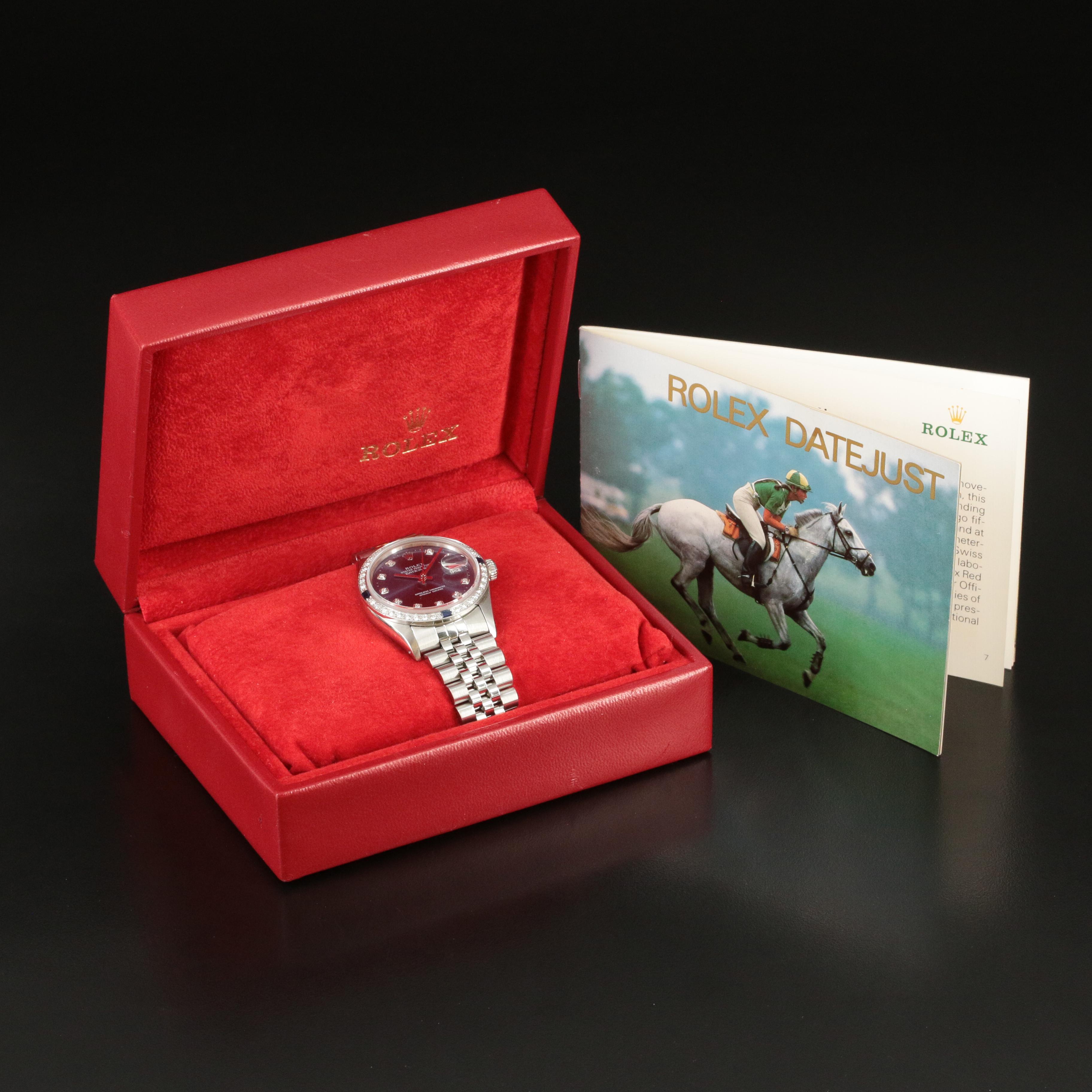 1977 Rolex Custom Diamond and Sapphire Bezel, Diamond Dial Datejust Watch