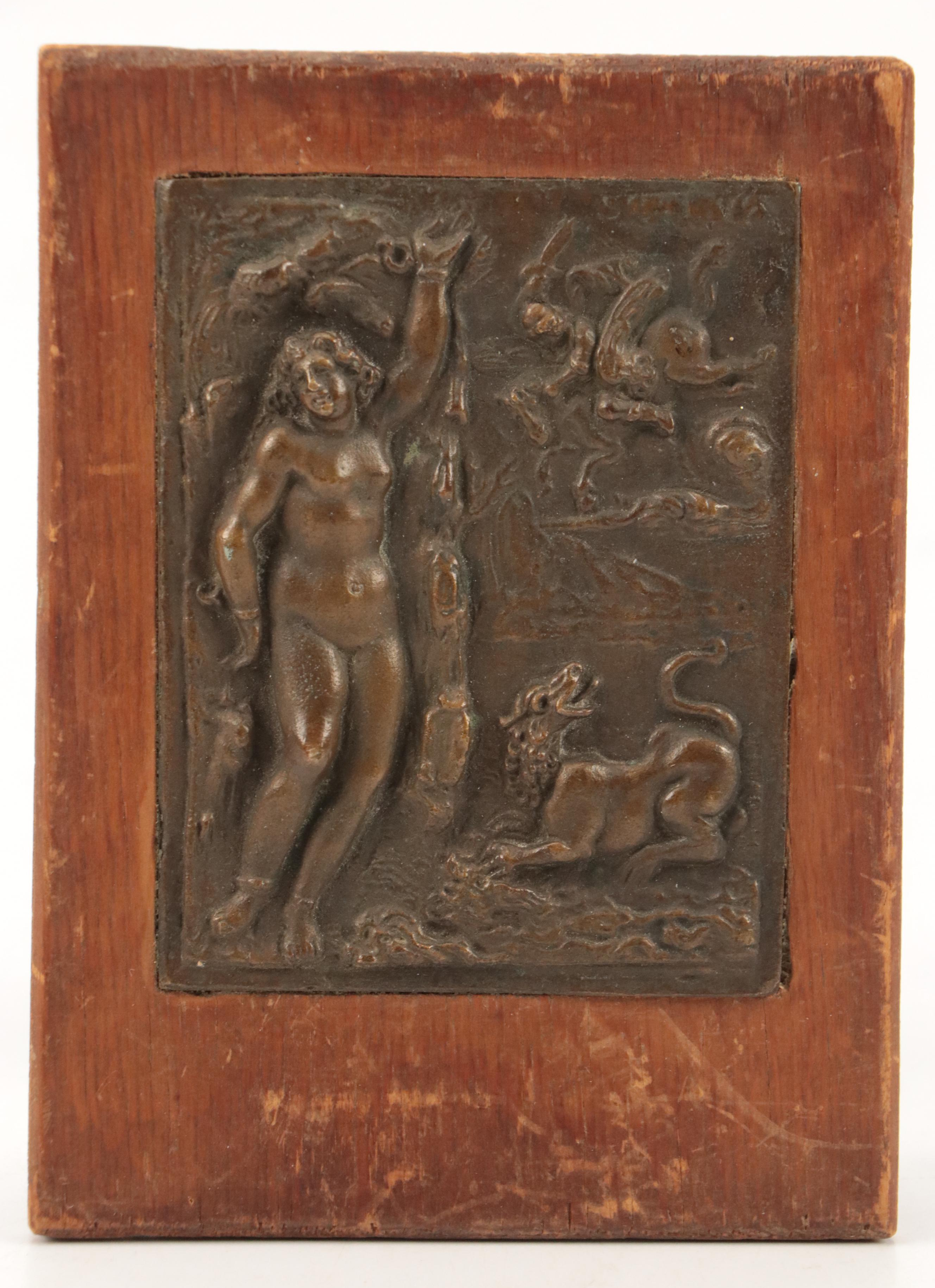 Classical Motif Bronze Low Relief Plaques on Wood