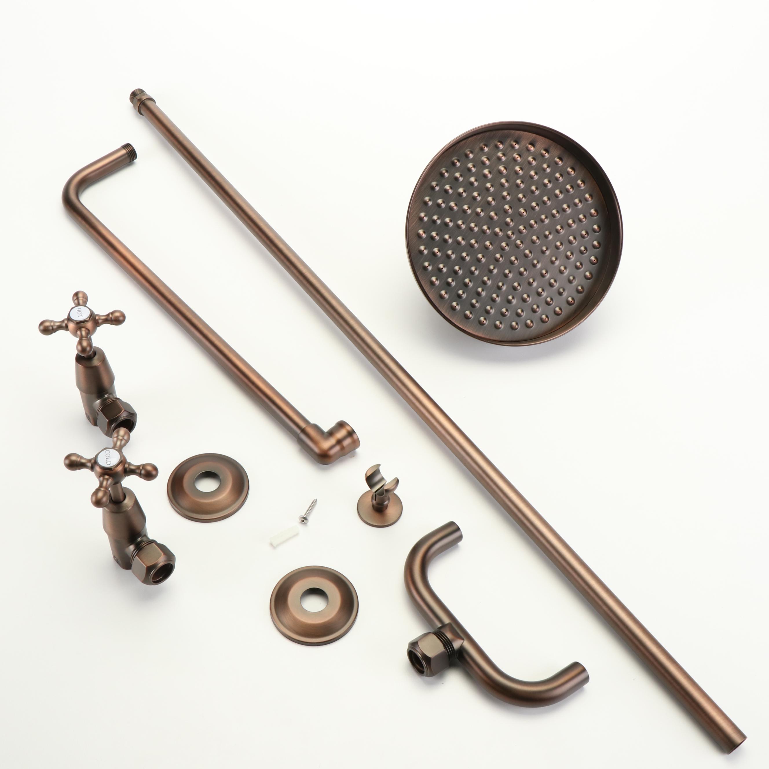 Baudette Oil Rubbed Bronze Exposed Pipe Wall Mount Shower with Rainfall Head