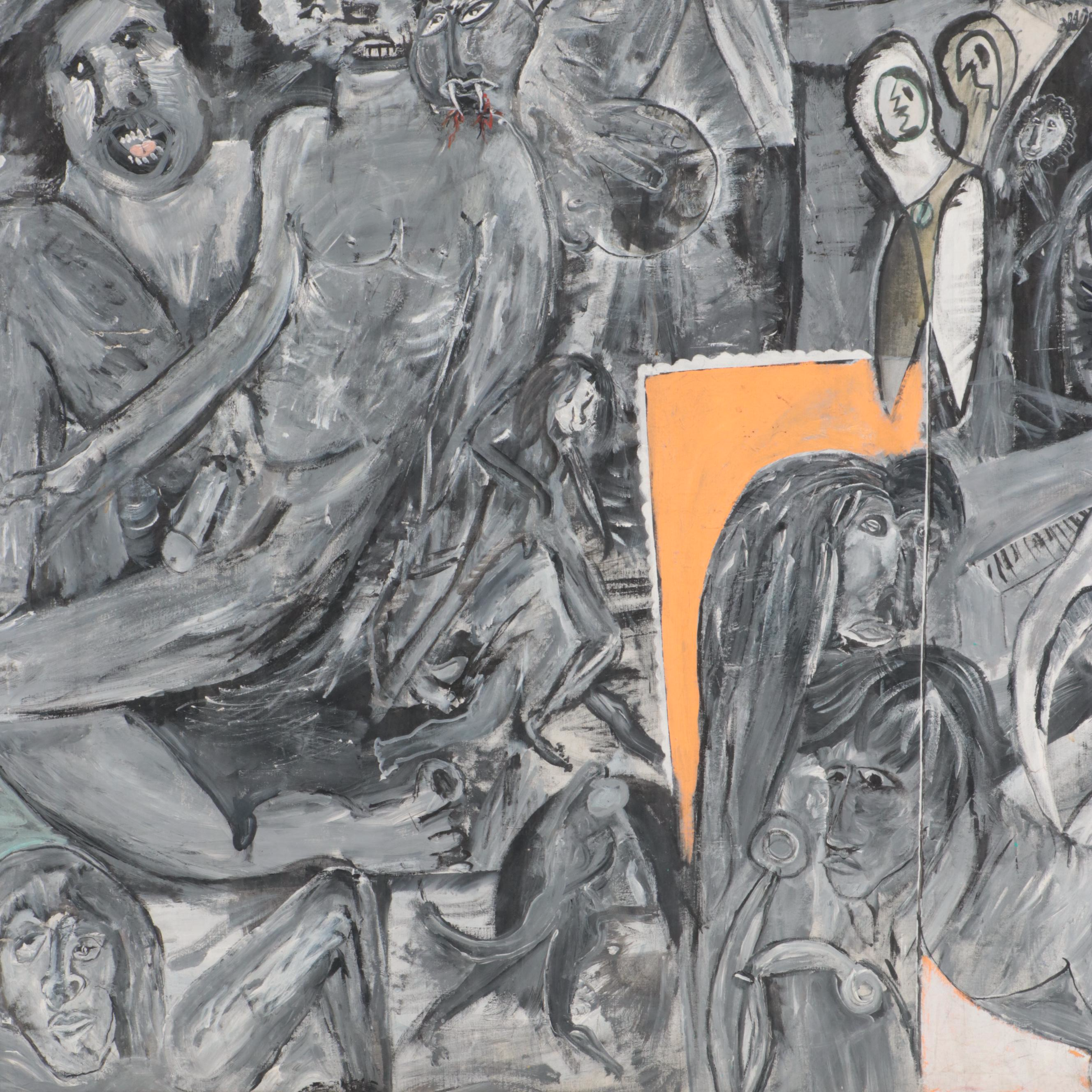 Abstract Expressionist En Grisaille Oil Painting