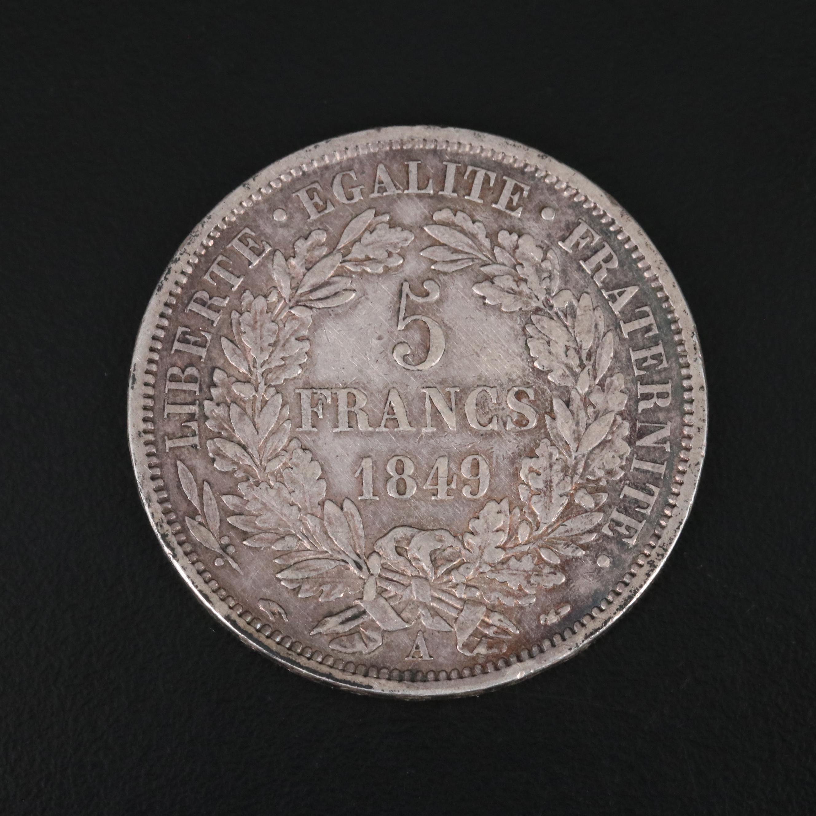 Group of Four French Silver Five Francs Coins