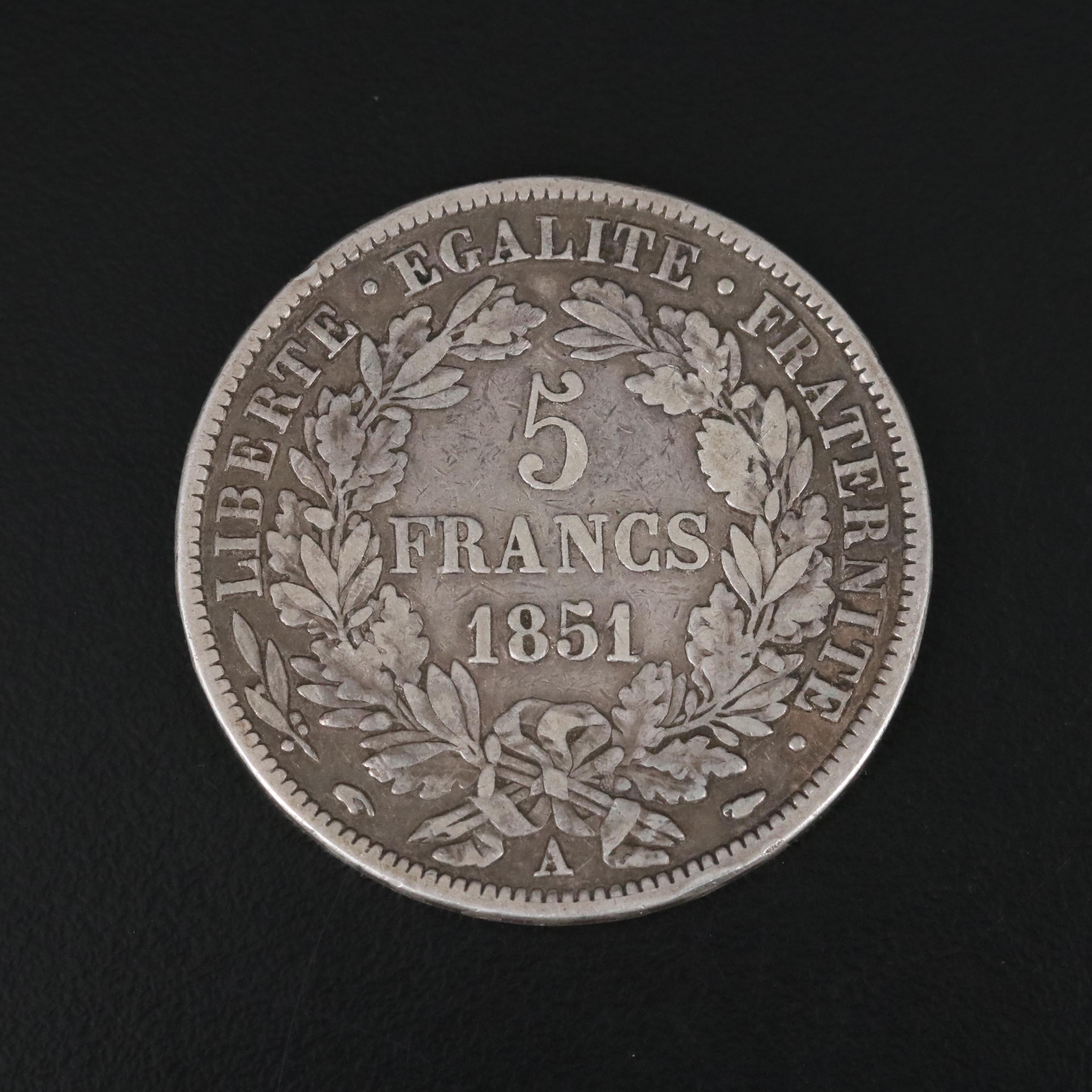 Group of Four French Silver Five Francs Coins