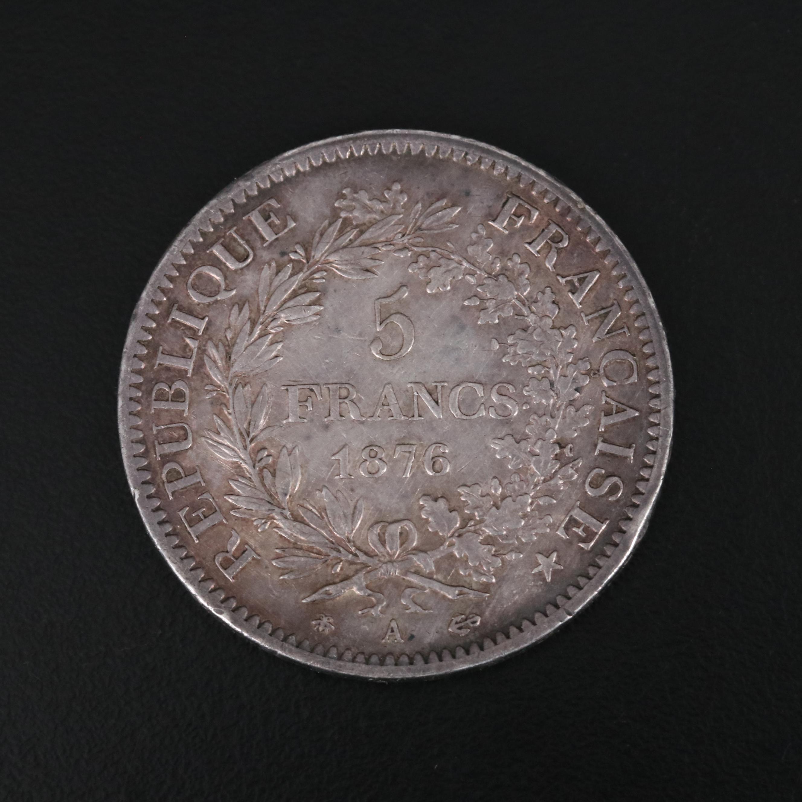 Group of Four French Silver Five Francs Coins