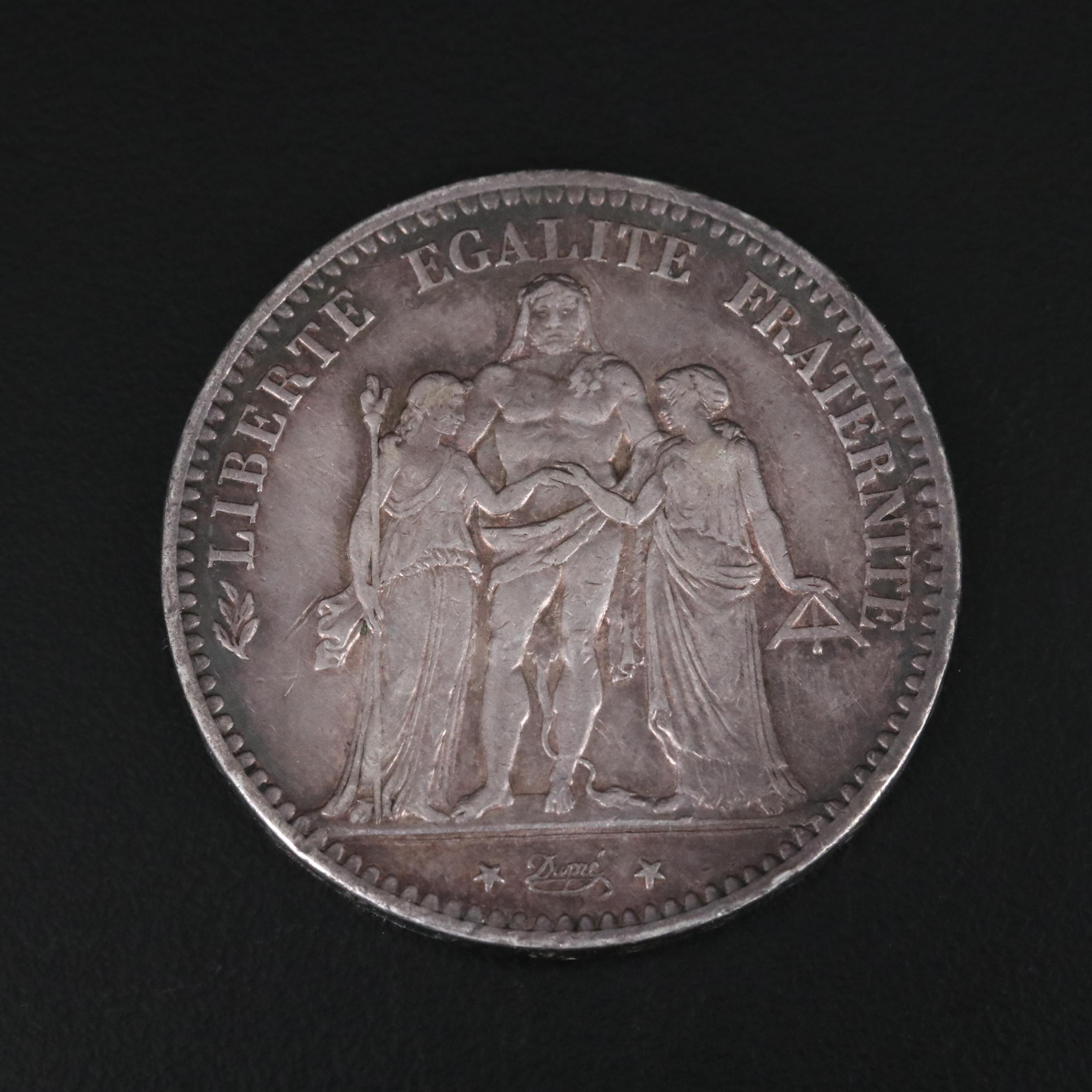 Group of Four French Silver Five Francs Coins