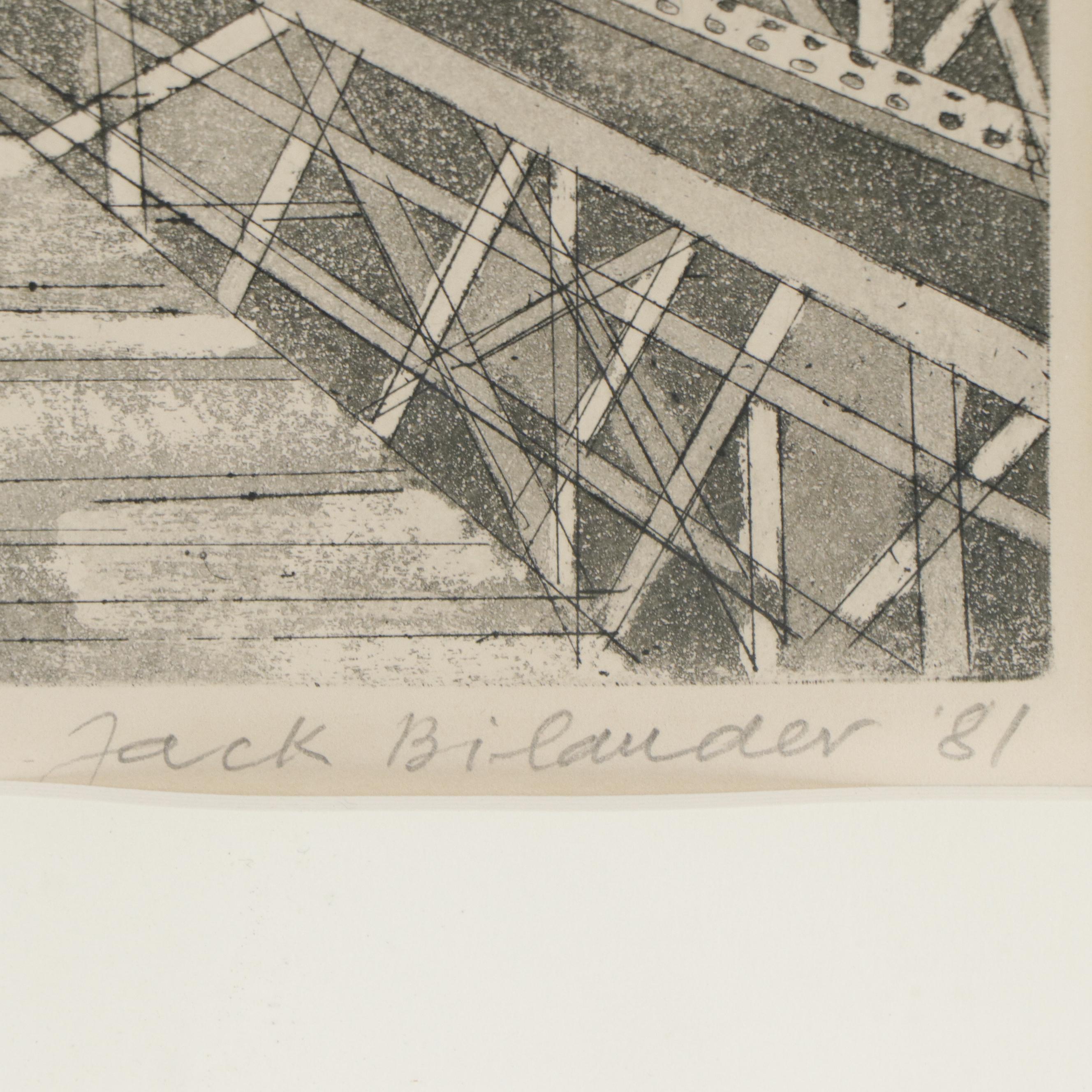 Jack Bilander Aquatint Etching "Brooklyn Bridge," 1981