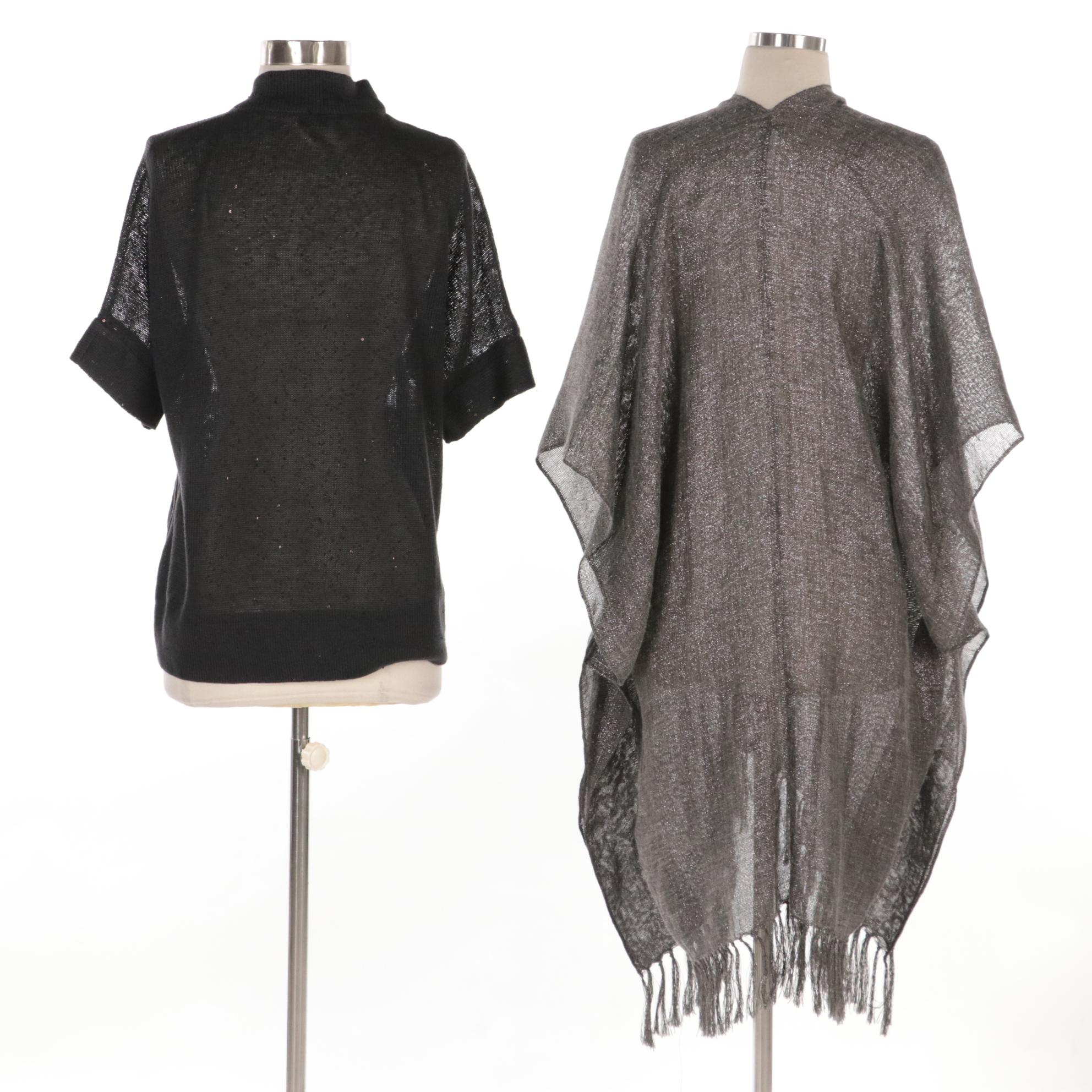 Bruno Cucinelli Embellished Knit Zip-Front Sweater and Metallic Fringe Poncho