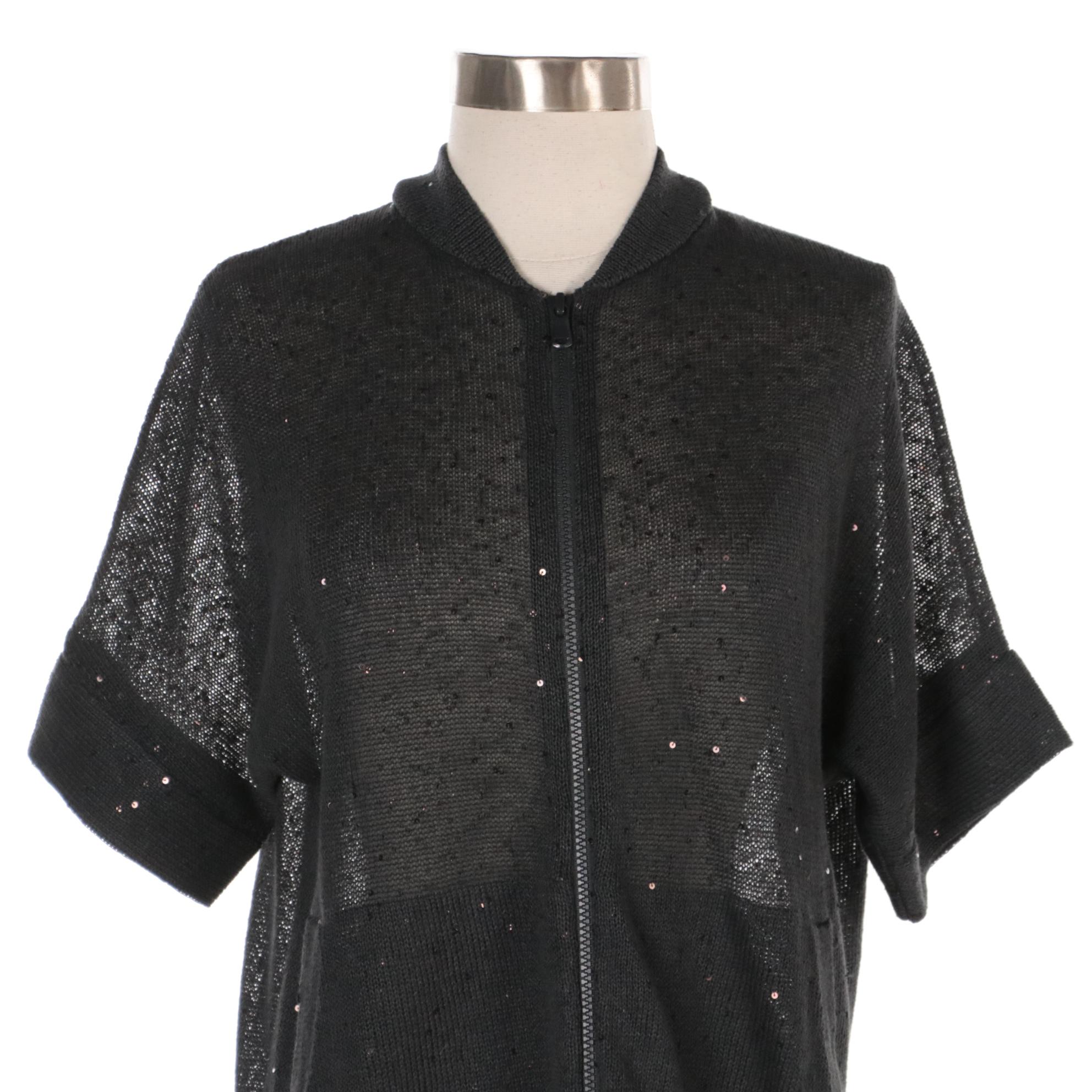 Bruno Cucinelli Embellished Knit Zip-Front Sweater and Metallic Fringe Poncho