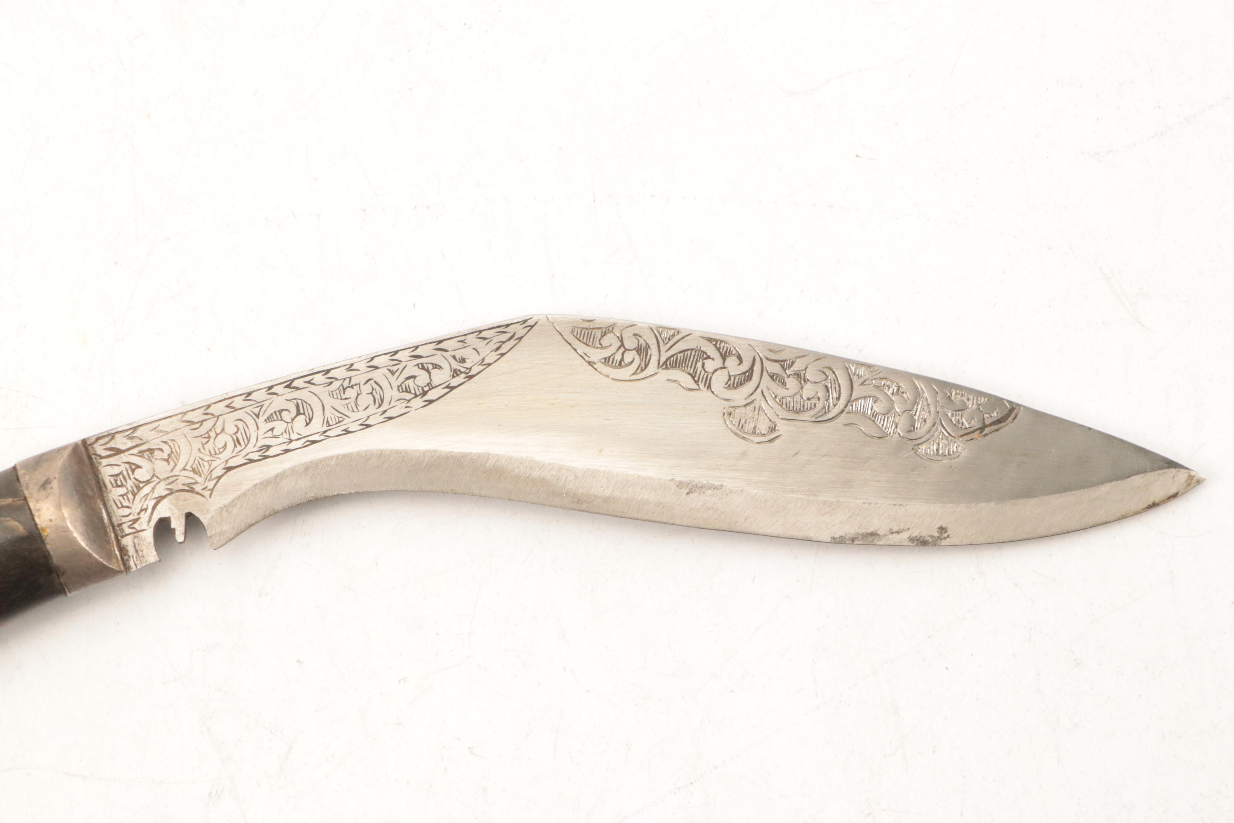 Hunting Knife & Leather Scabbard, Souvenir Kukri With Chakmak & Karda in Sheath