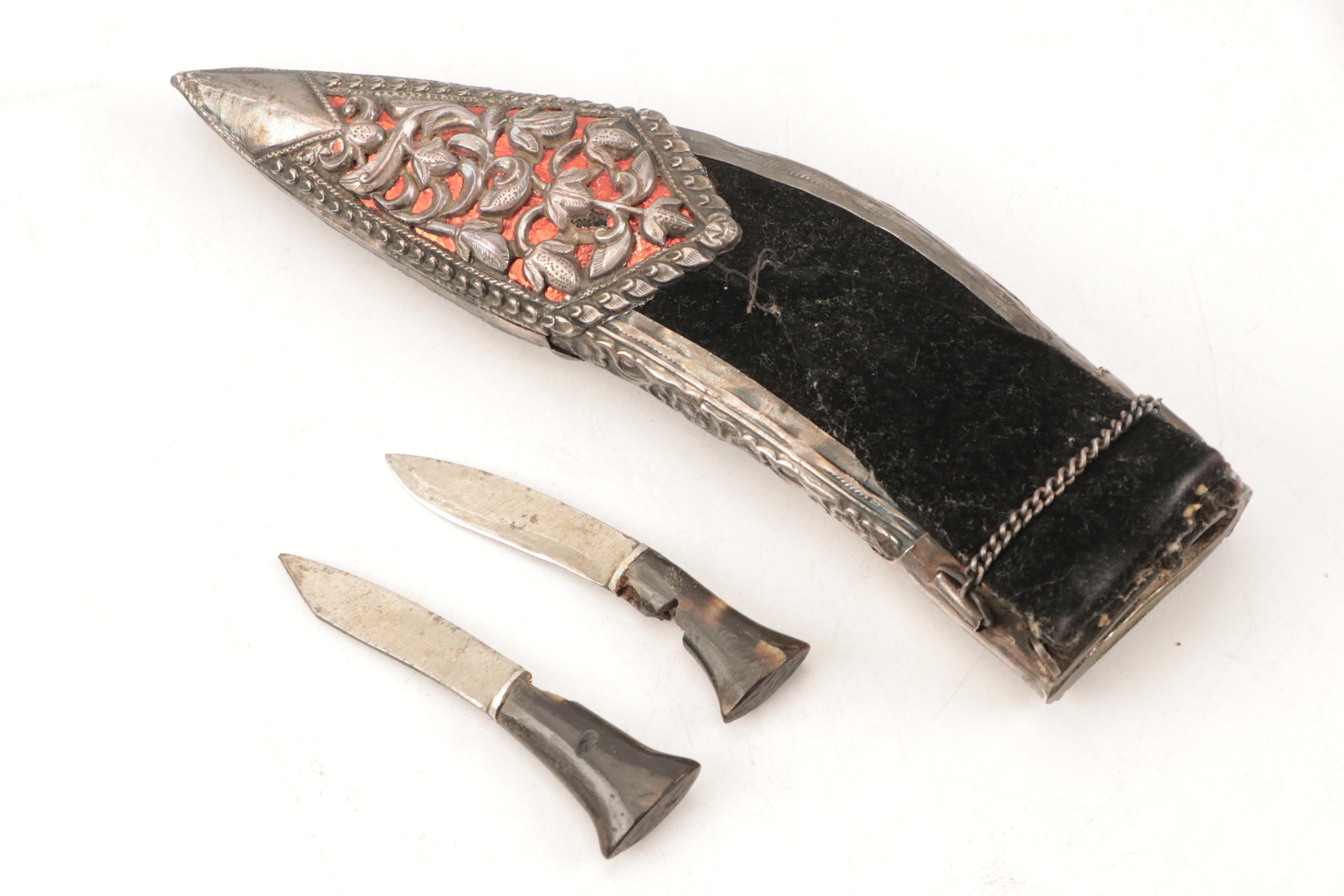 Hunting Knife & Leather Scabbard, Souvenir Kukri With Chakmak & Karda in Sheath
