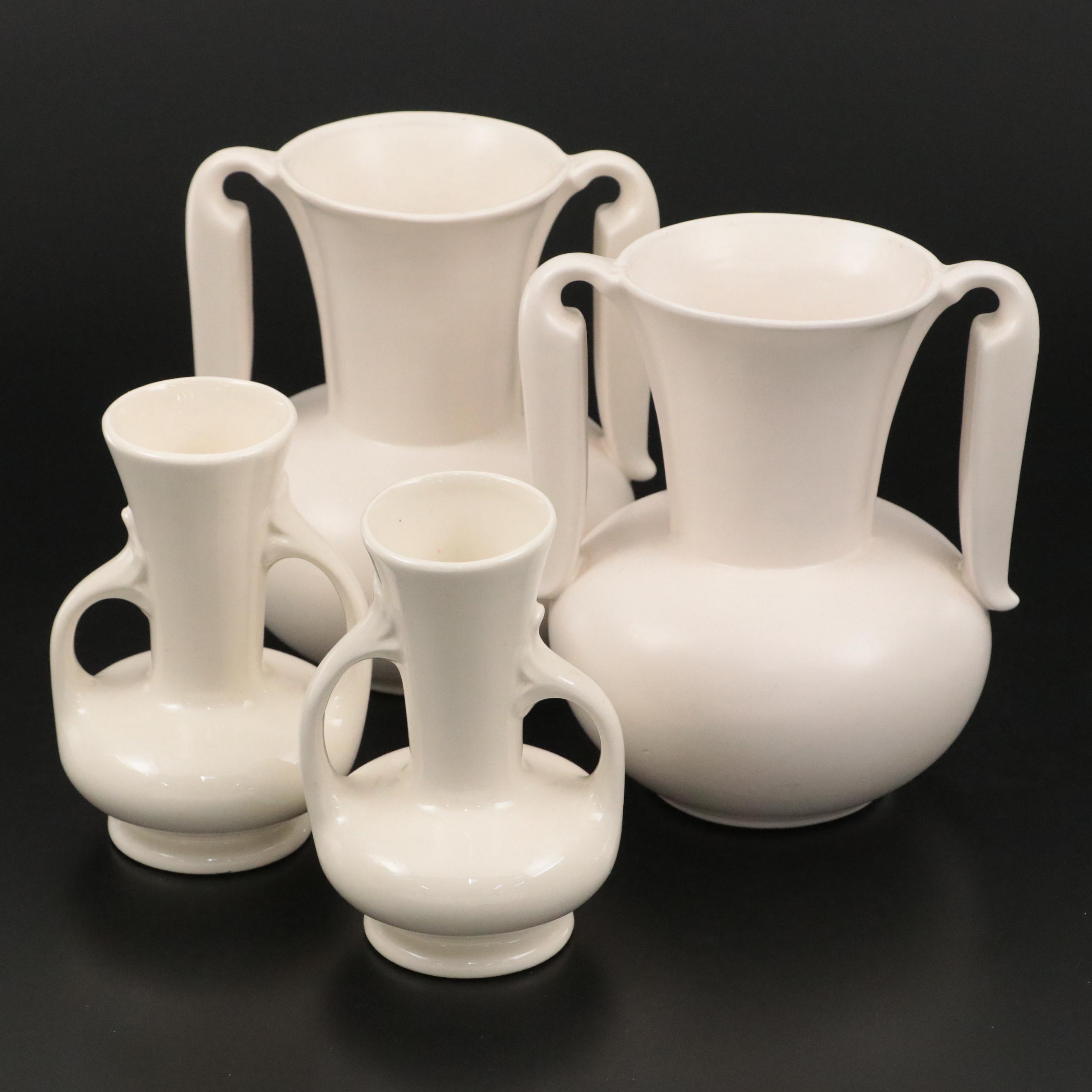 Stangl Pottery Handled White Ceramic Vases with Other Art Pottery Bud Vases