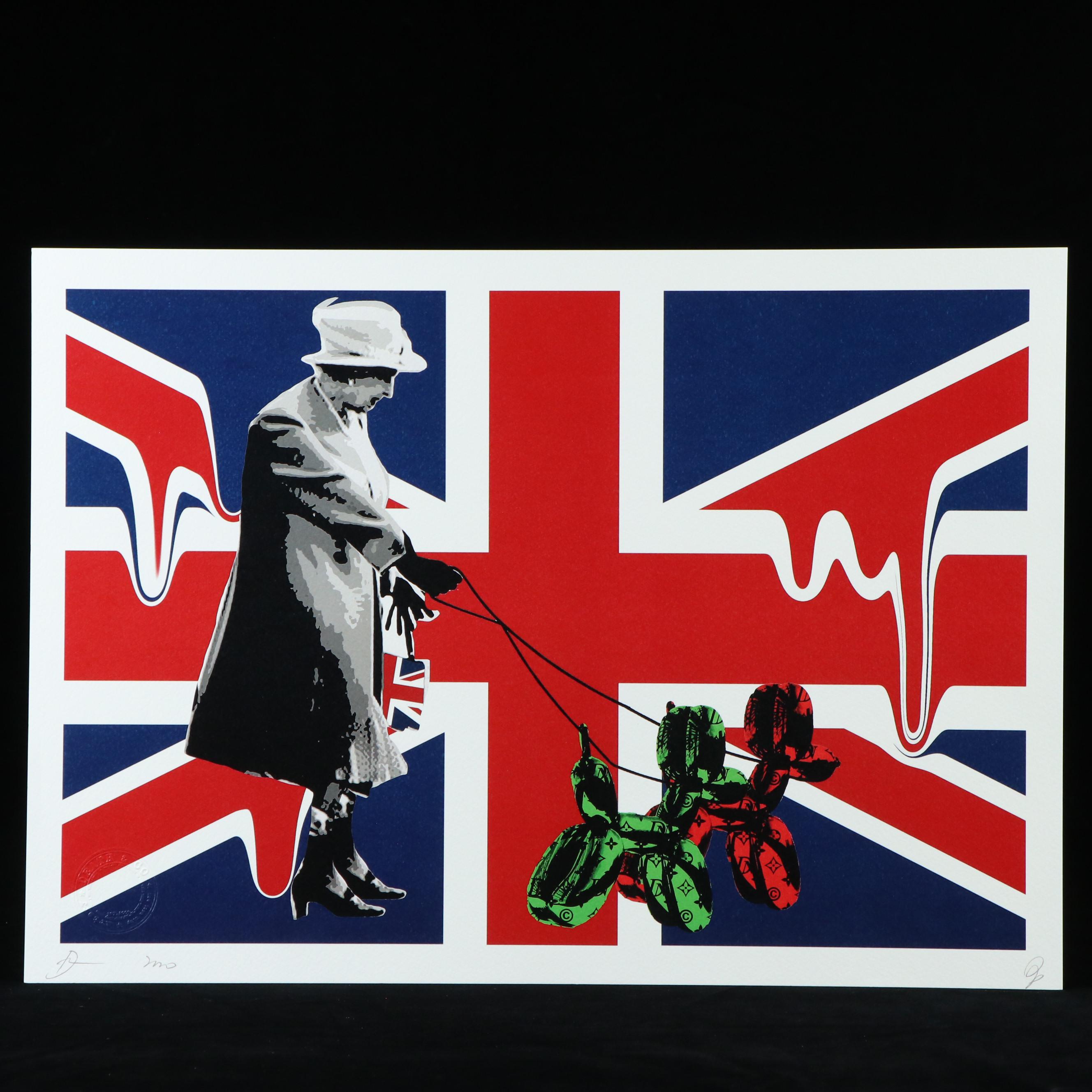 Death NYC Pop Art Graphic of The Queen Walking Designer Dogs