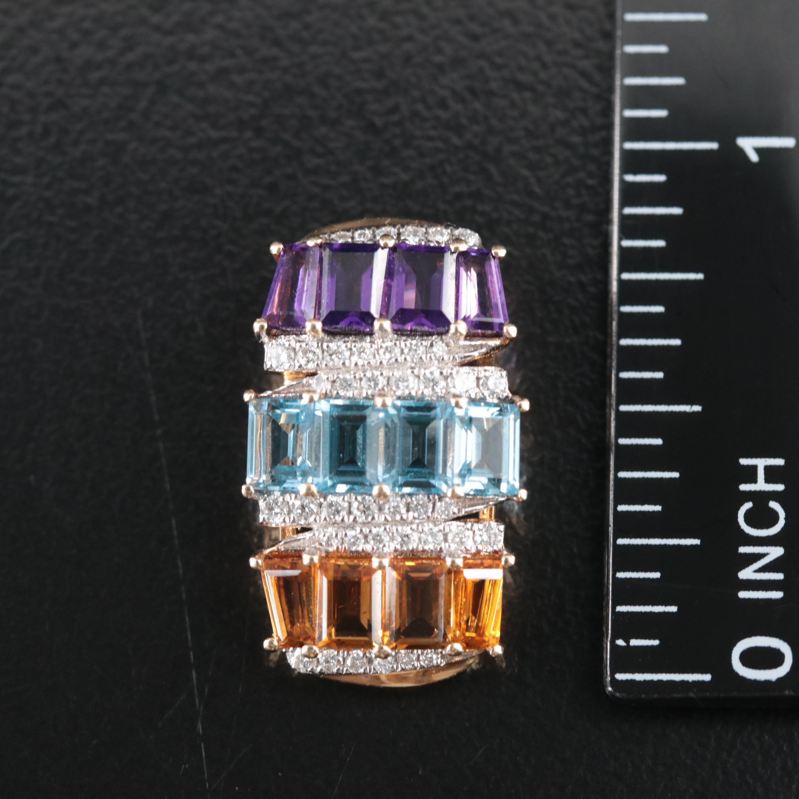 14K Amethyst, Diamond and Gemstone Slide Pendant