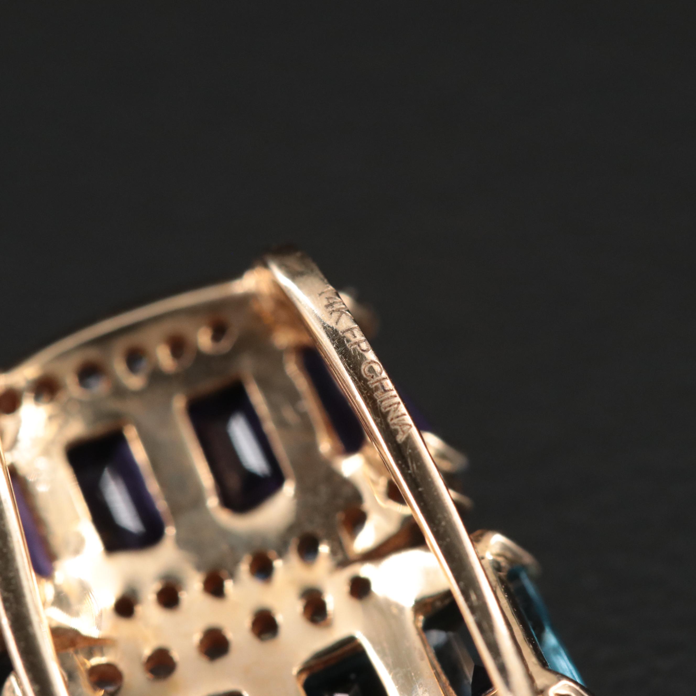 14K Amethyst, Diamond and Gemstone Slide Pendant