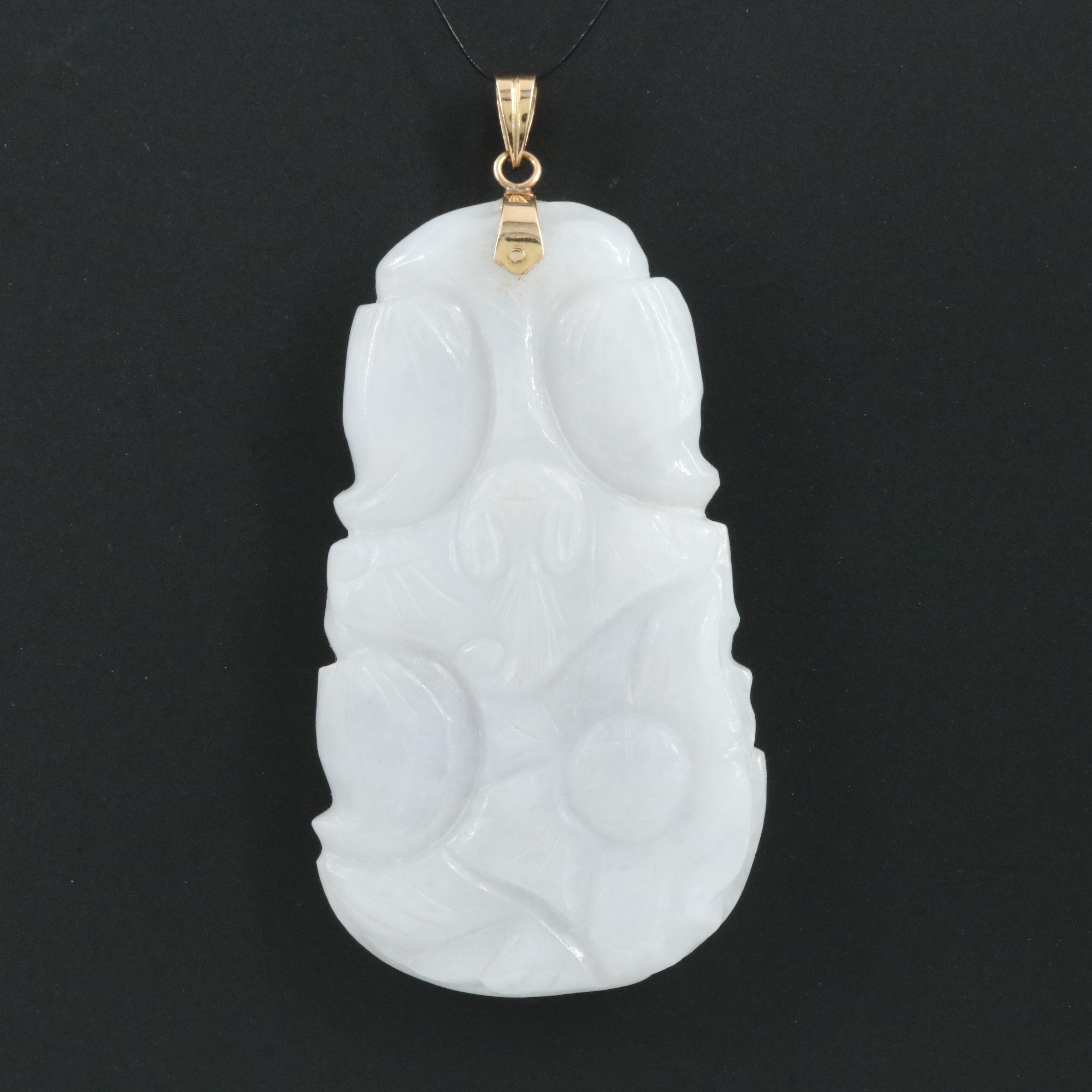 Carved Jadeite Pendant with 14K Bail