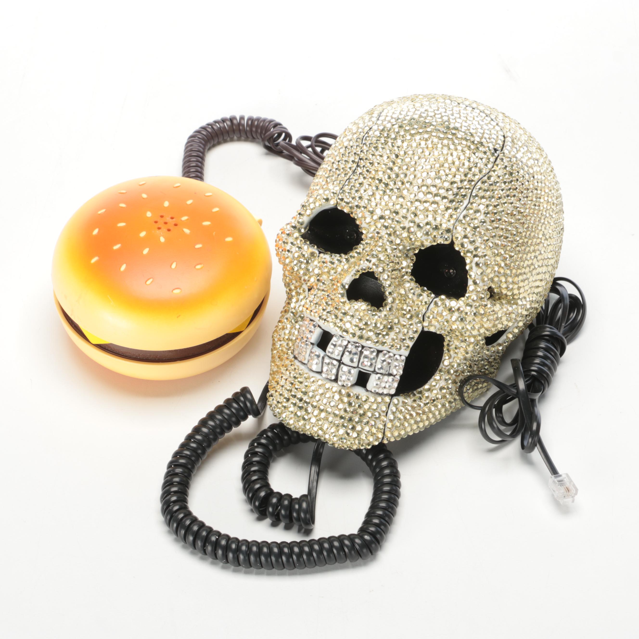 Novelty Telephone Bedazzled Skull Phone with Hamburger Phone