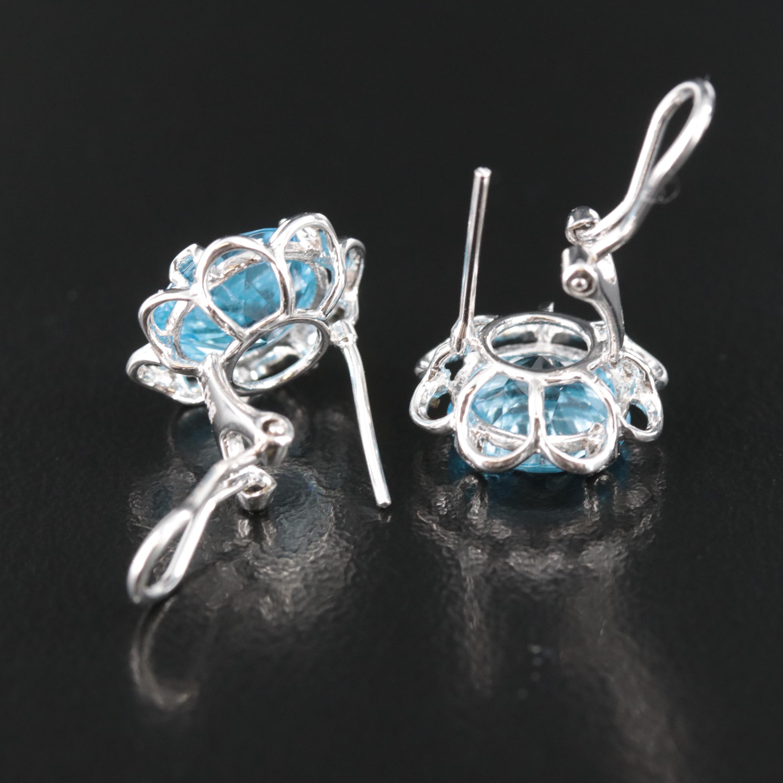 14K Swiss Blue Topaz Flower Earrings EBTH