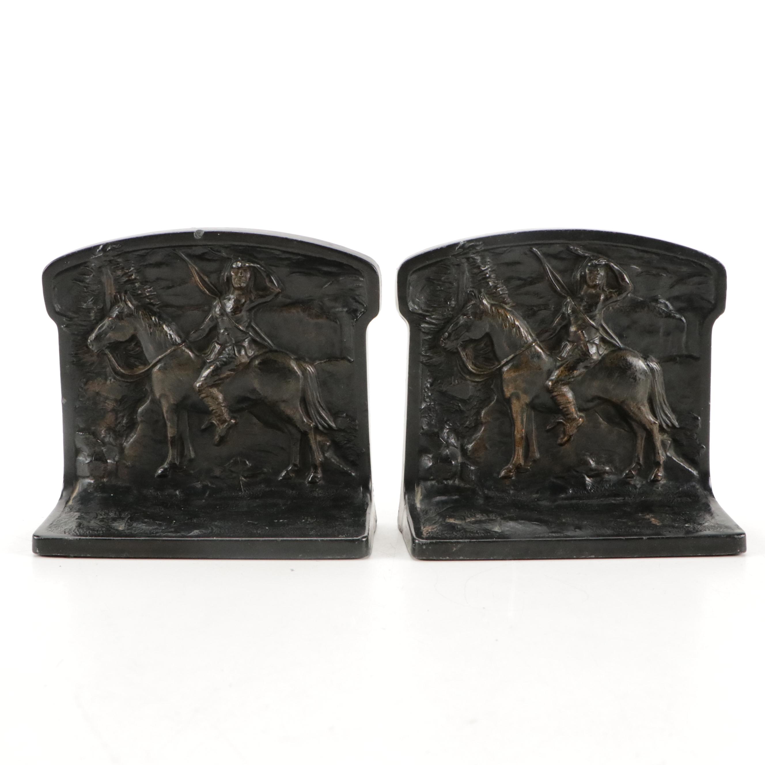 L. V. Aronson Embossed Metal Native American Bookends, 1924