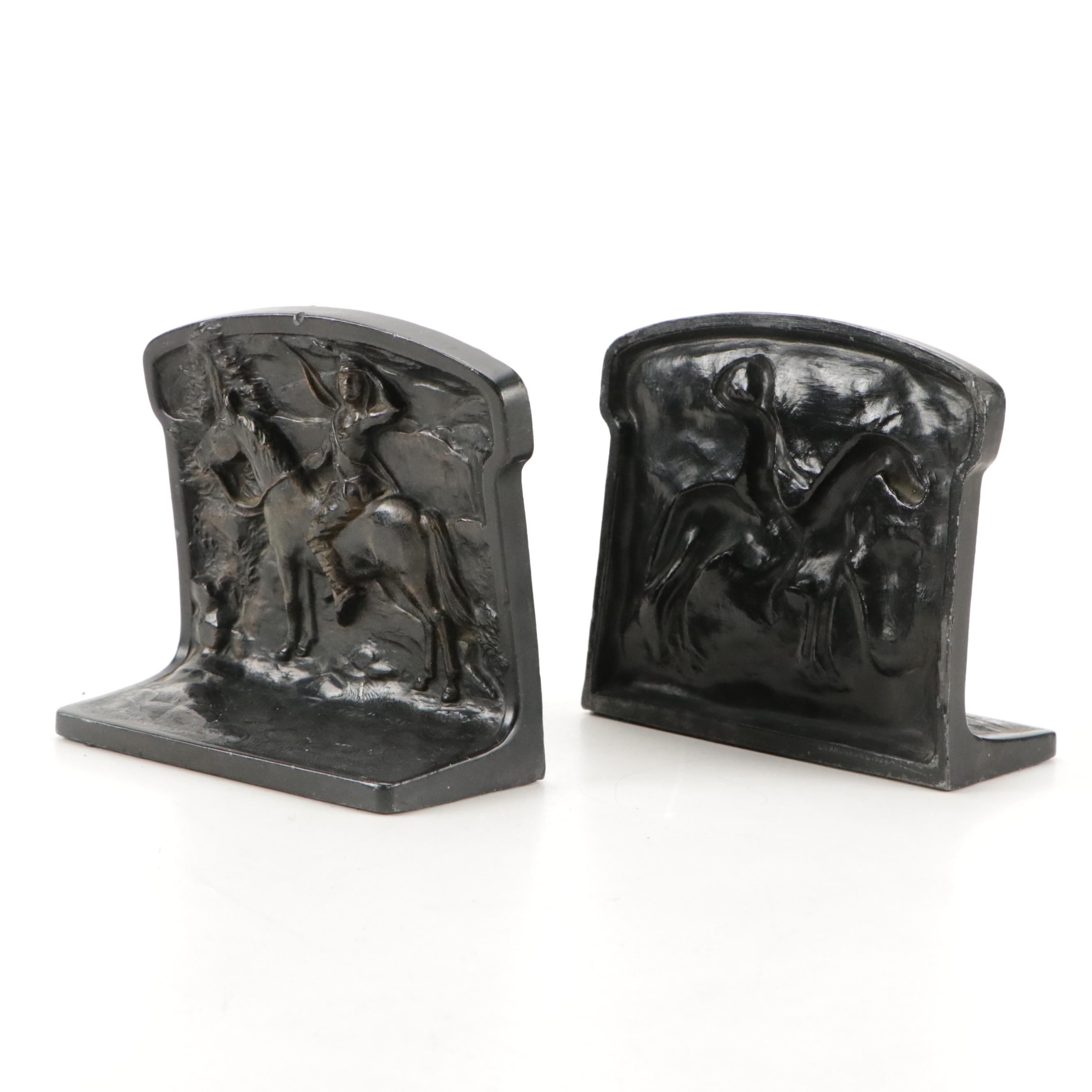L. V. Aronson Embossed Metal Native American Bookends, 1924