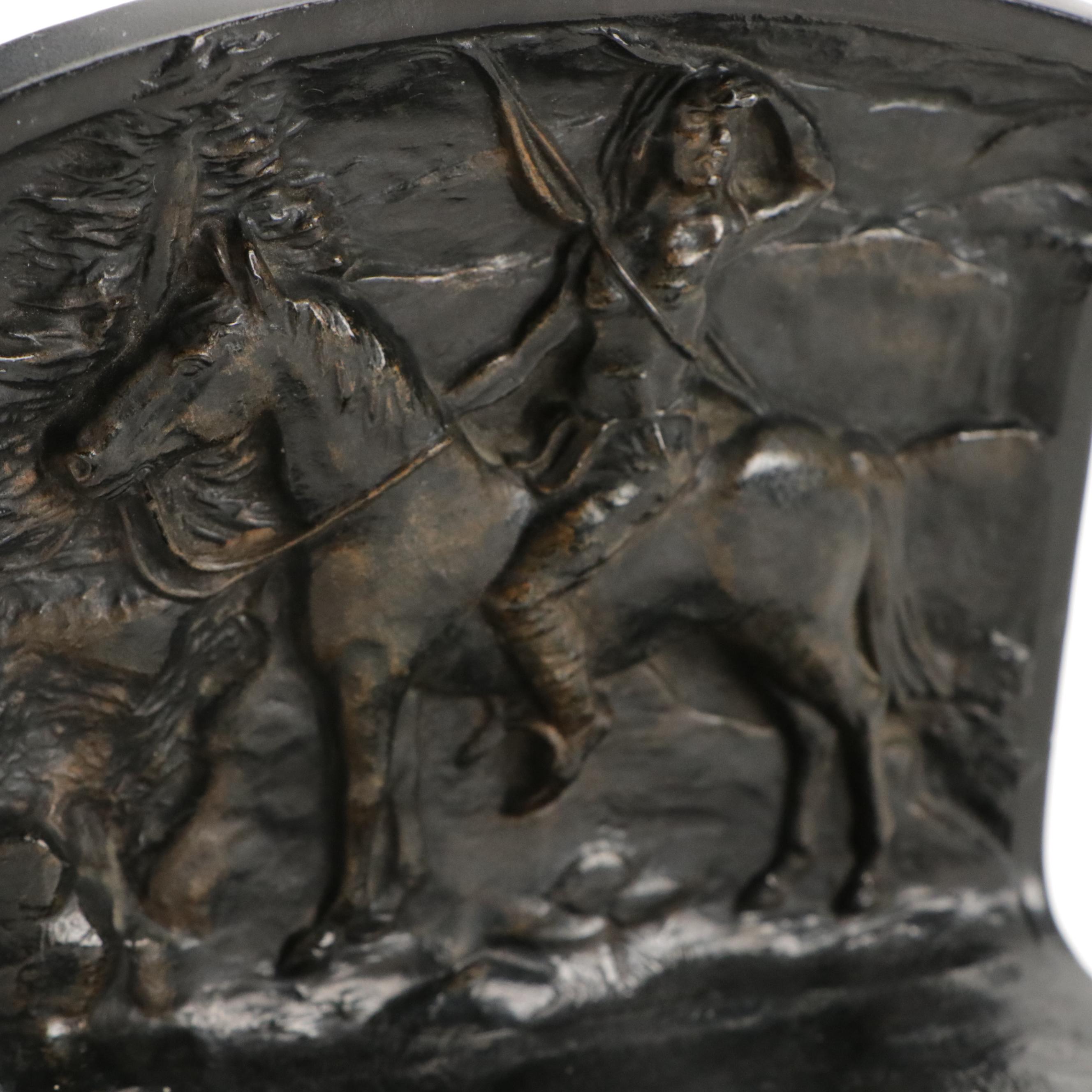 L. V. Aronson Embossed Metal Native American Bookends, 1924