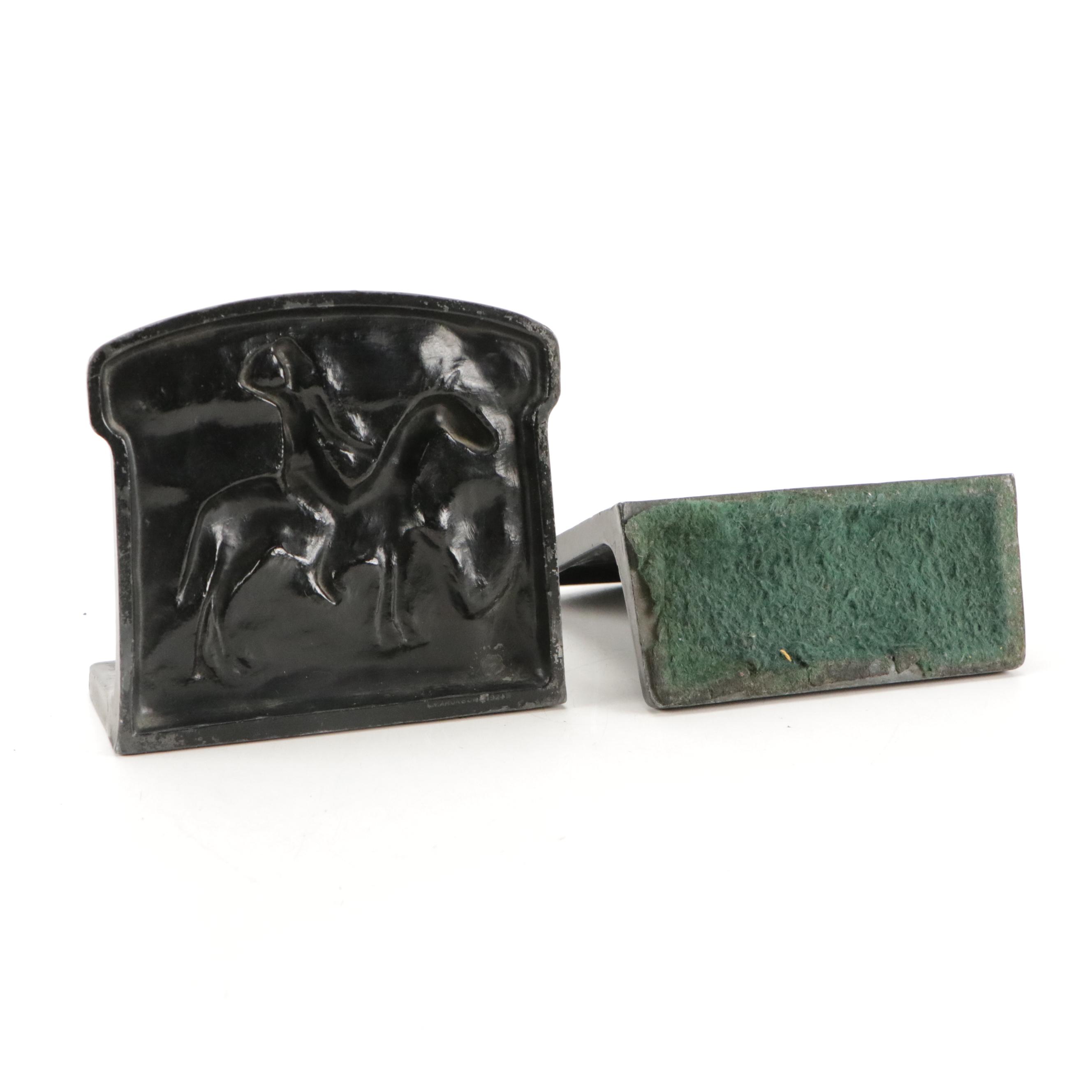 L. V. Aronson Embossed Metal Native American Bookends, 1924