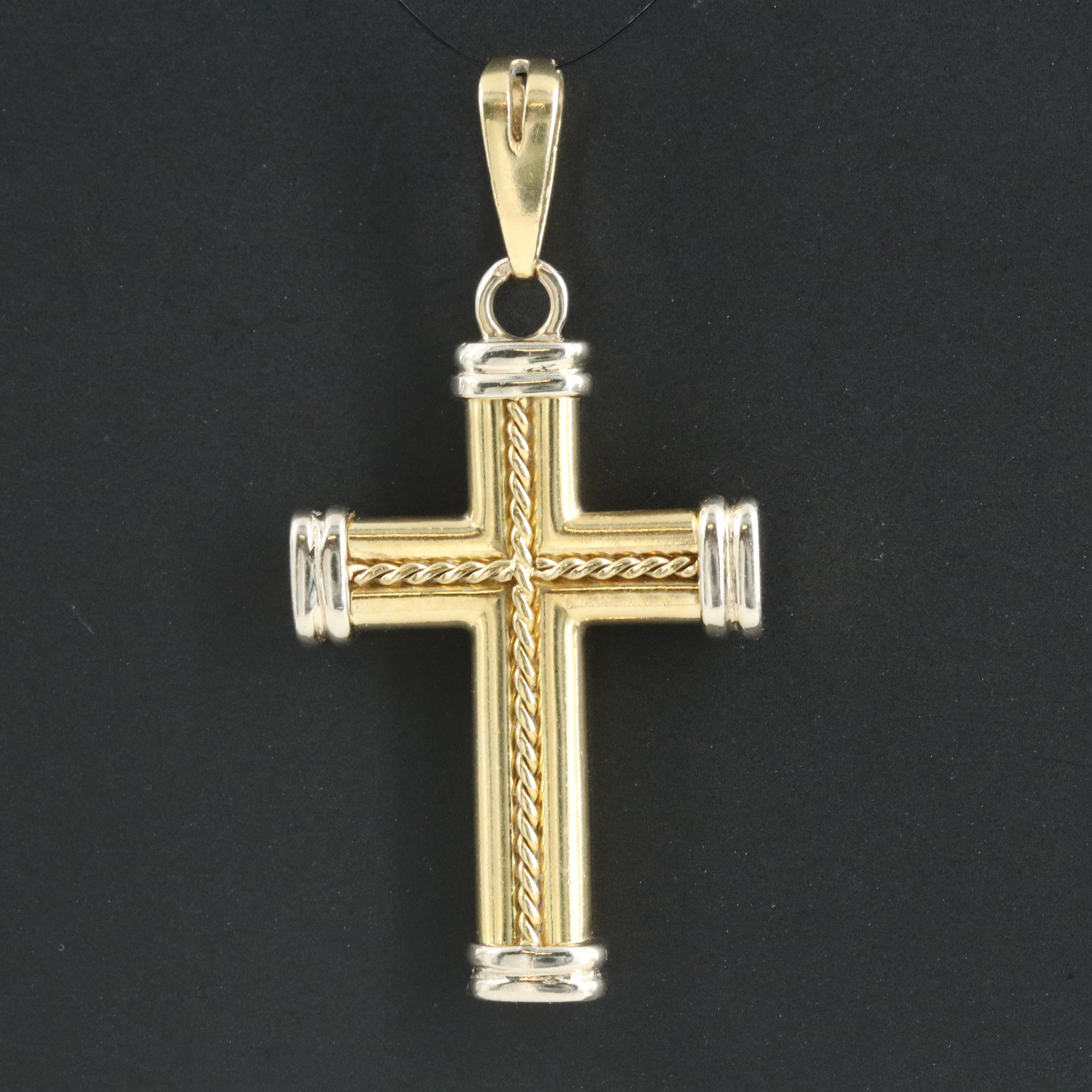 Italian 18K Cross with Rope Detail Pendant