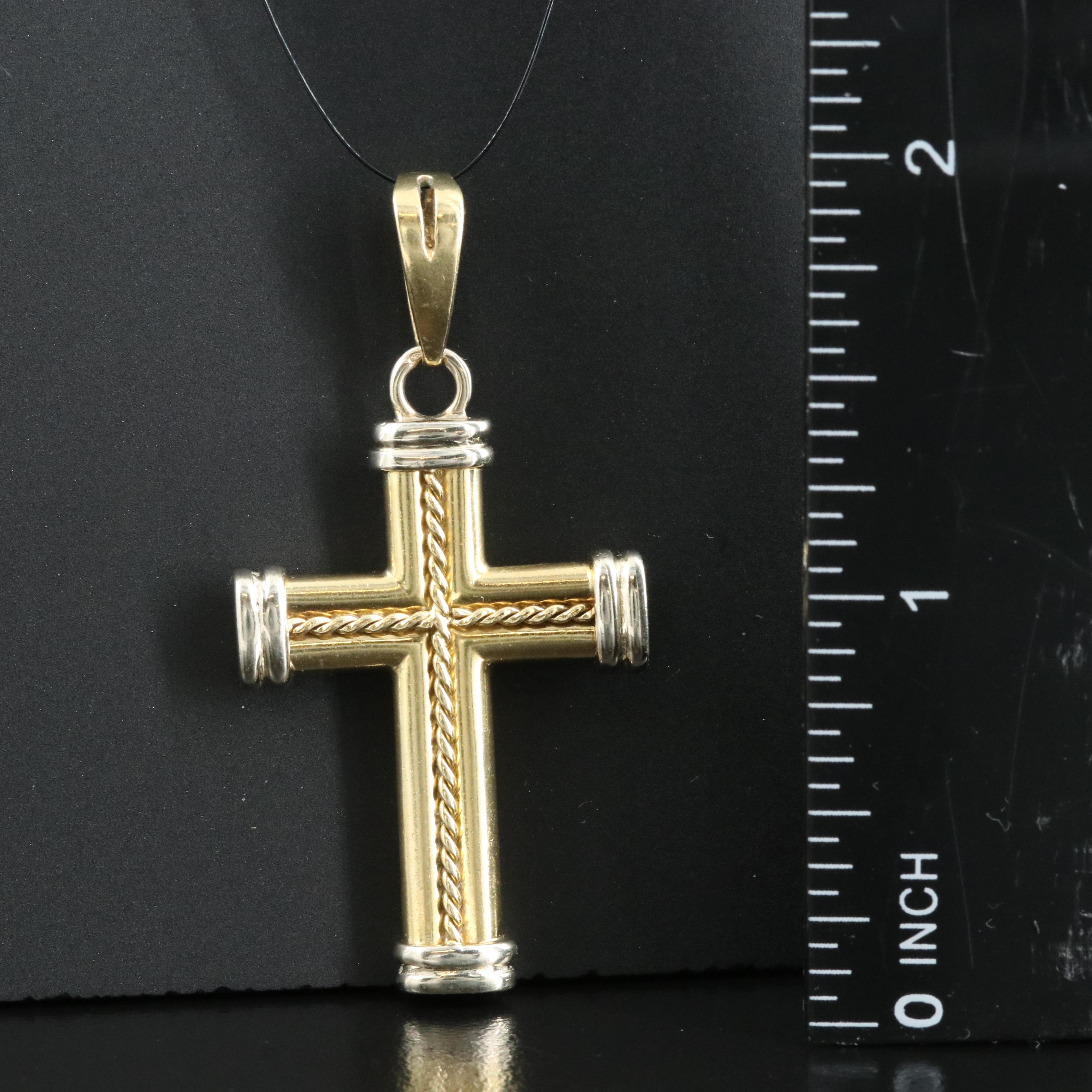 Italian 18K Cross with Rope Detail Pendant