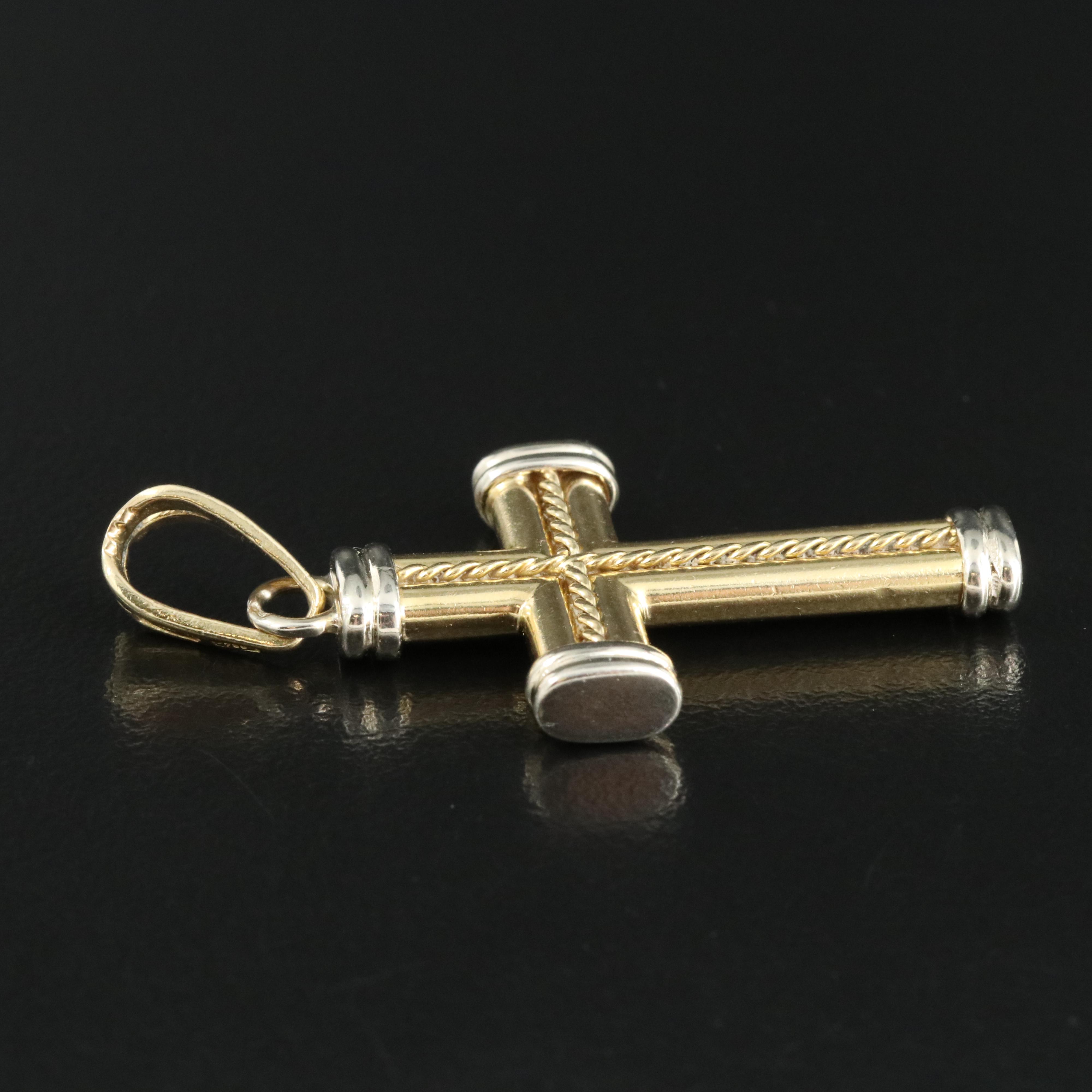 Italian 18K Cross with Rope Detail Pendant