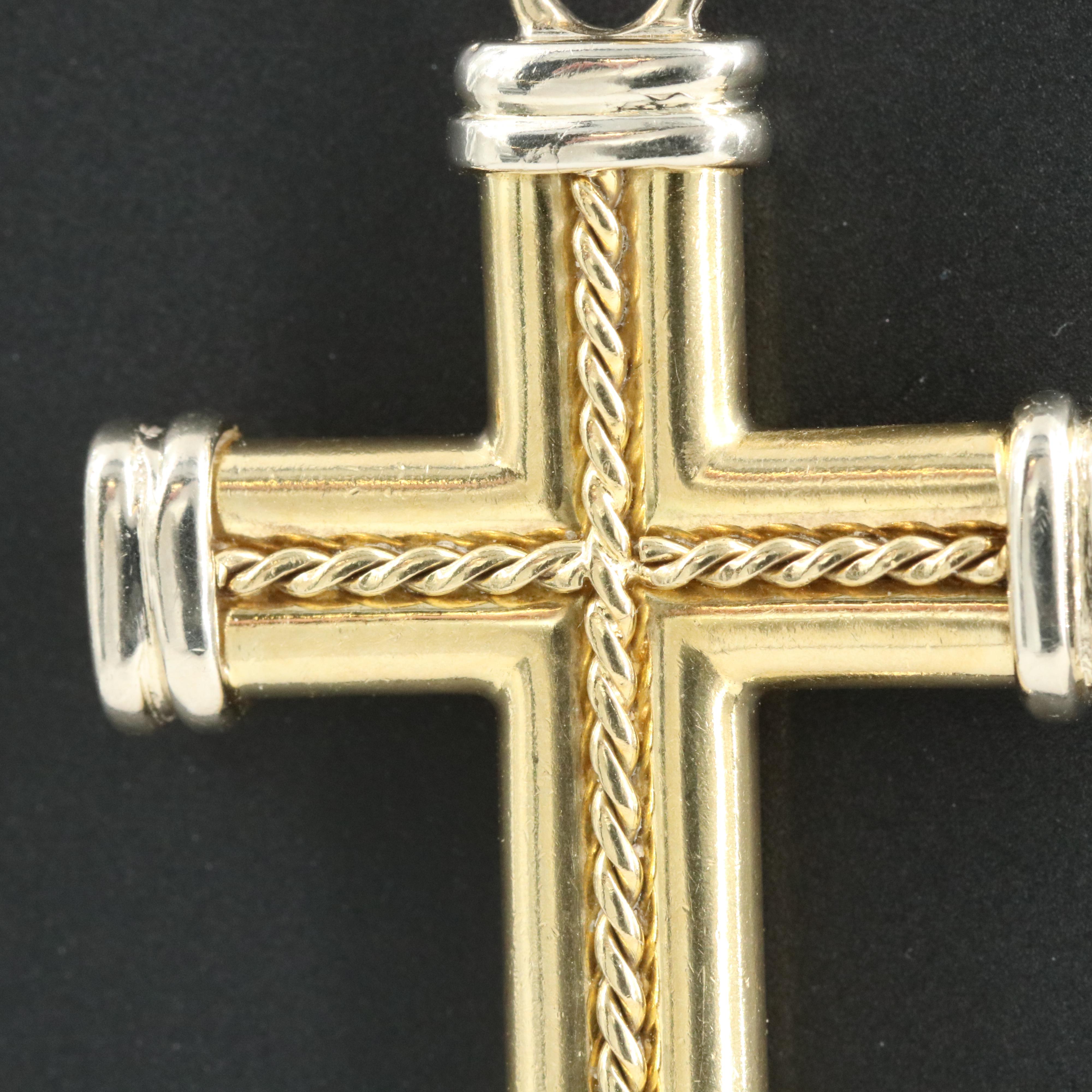 Italian 18K Cross with Rope Detail Pendant