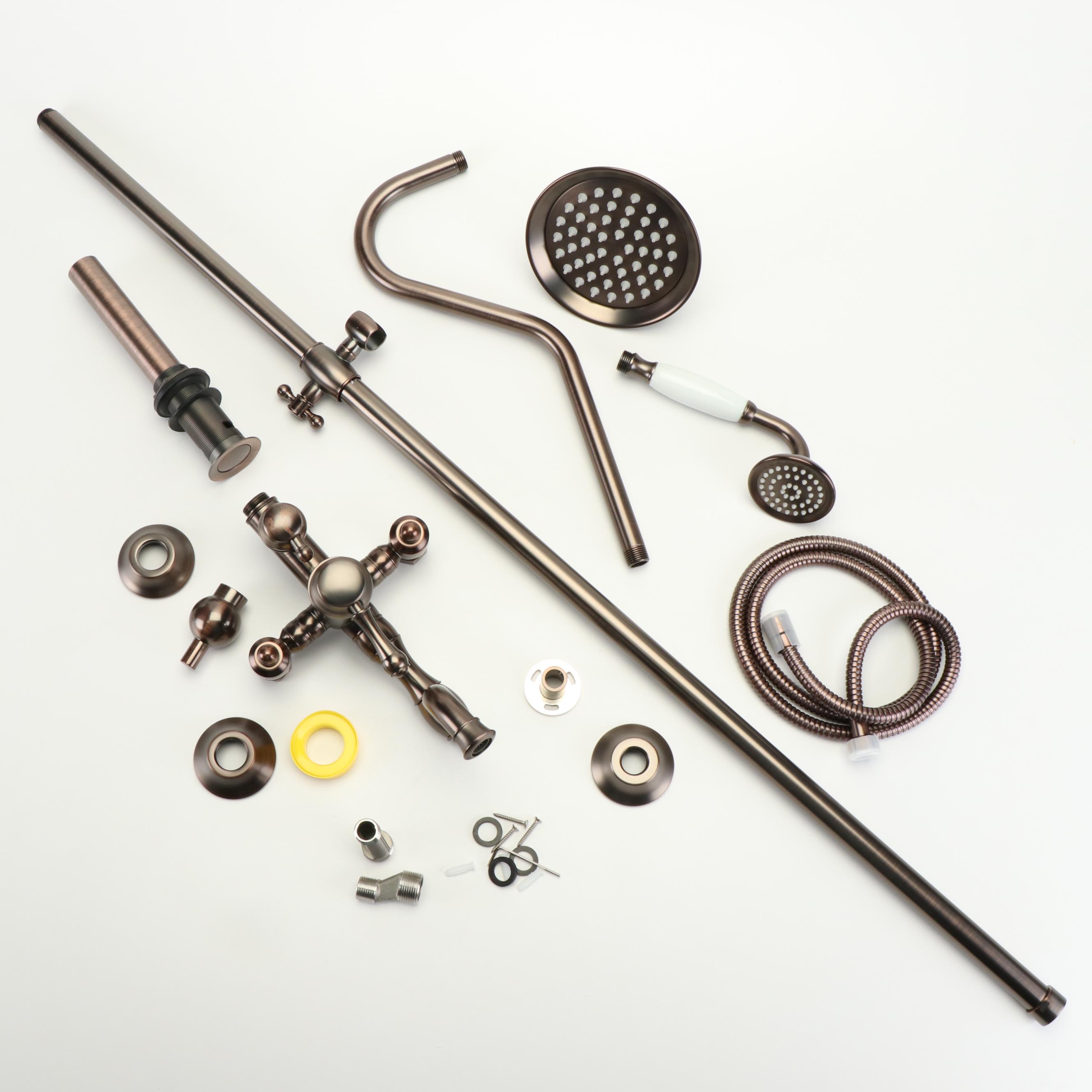 Oil Rubbed Bronze Exposed Pipe Shower & Tub Faucet With Pop-Up Drain