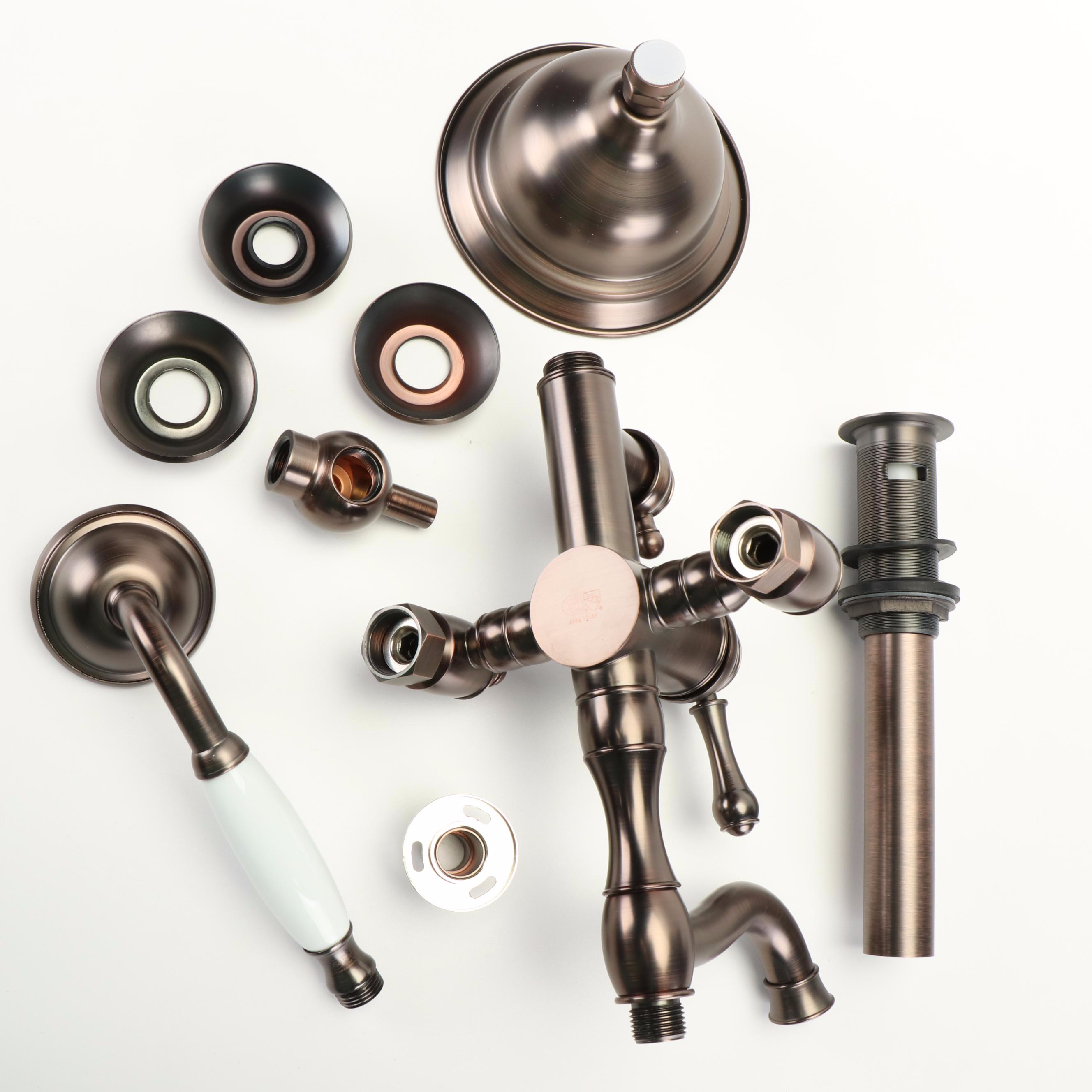 Oil Rubbed Bronze Exposed Pipe Shower & Tub Faucet With Pop-Up Drain