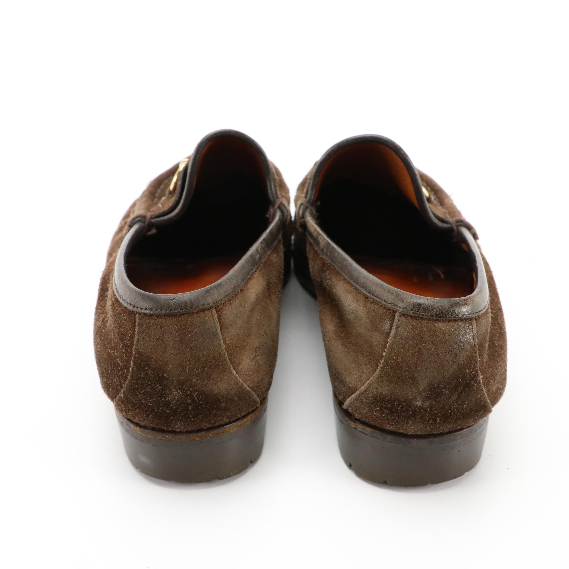 Gucci Brown Suede Horsebit Accent Loafers