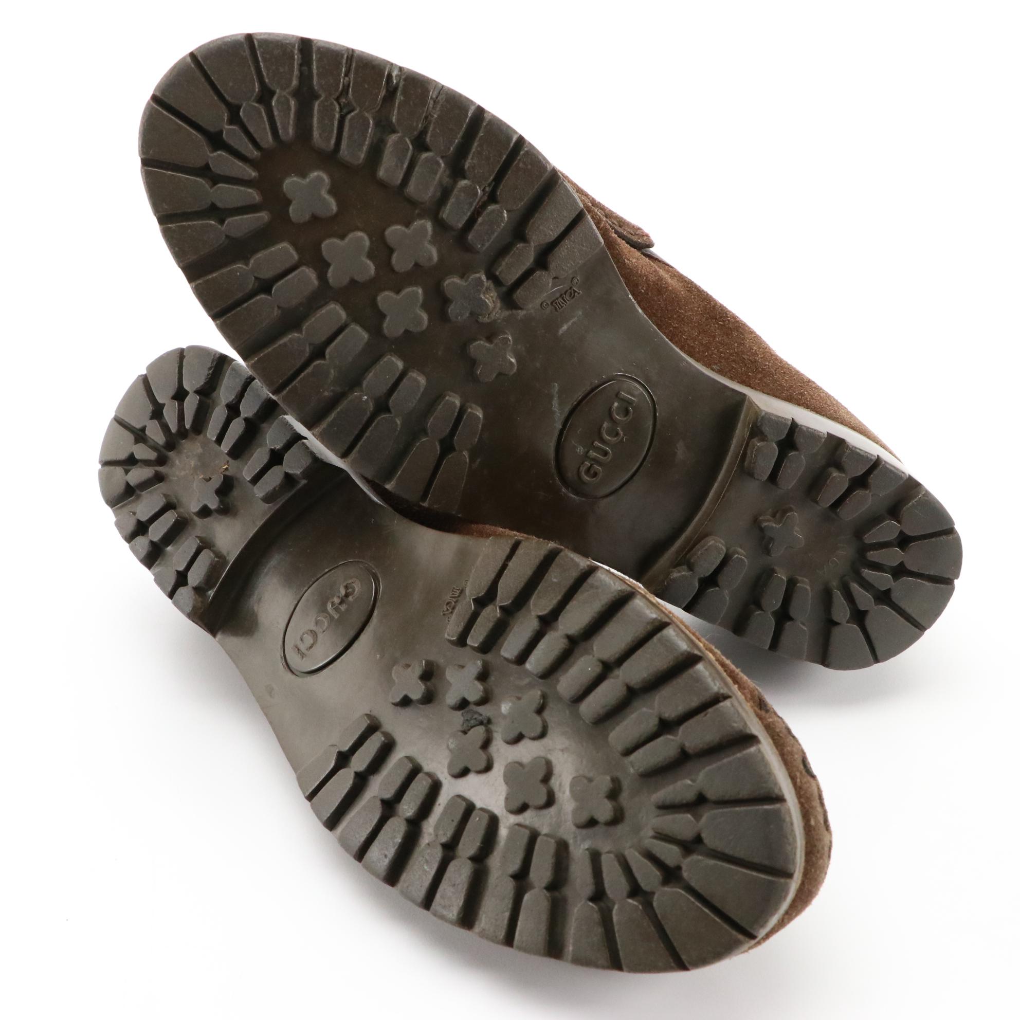 Gucci Brown Suede Horsebit Accent Loafers