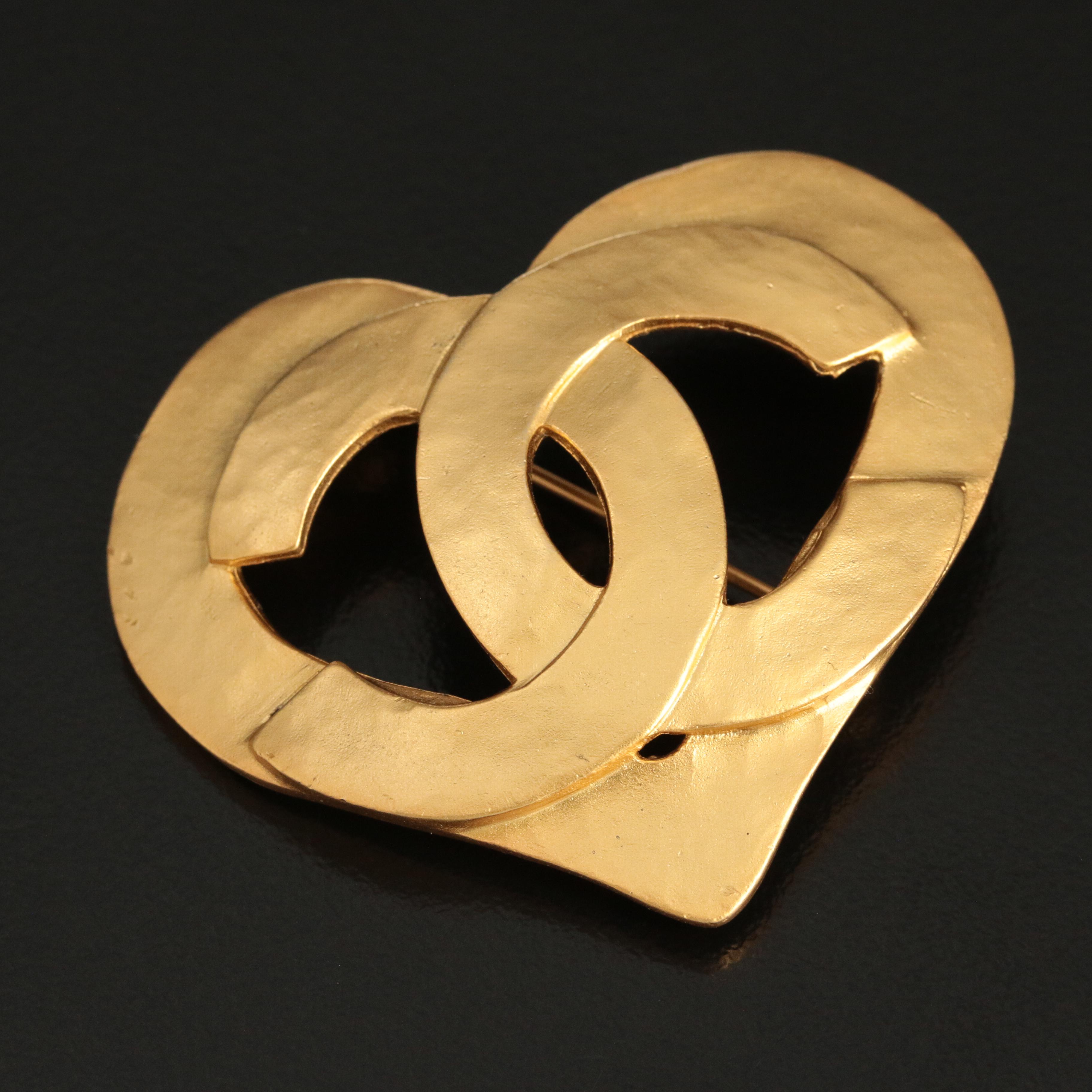 Chanel CC Logo Cut-Out Heart Brooch Spring 1995