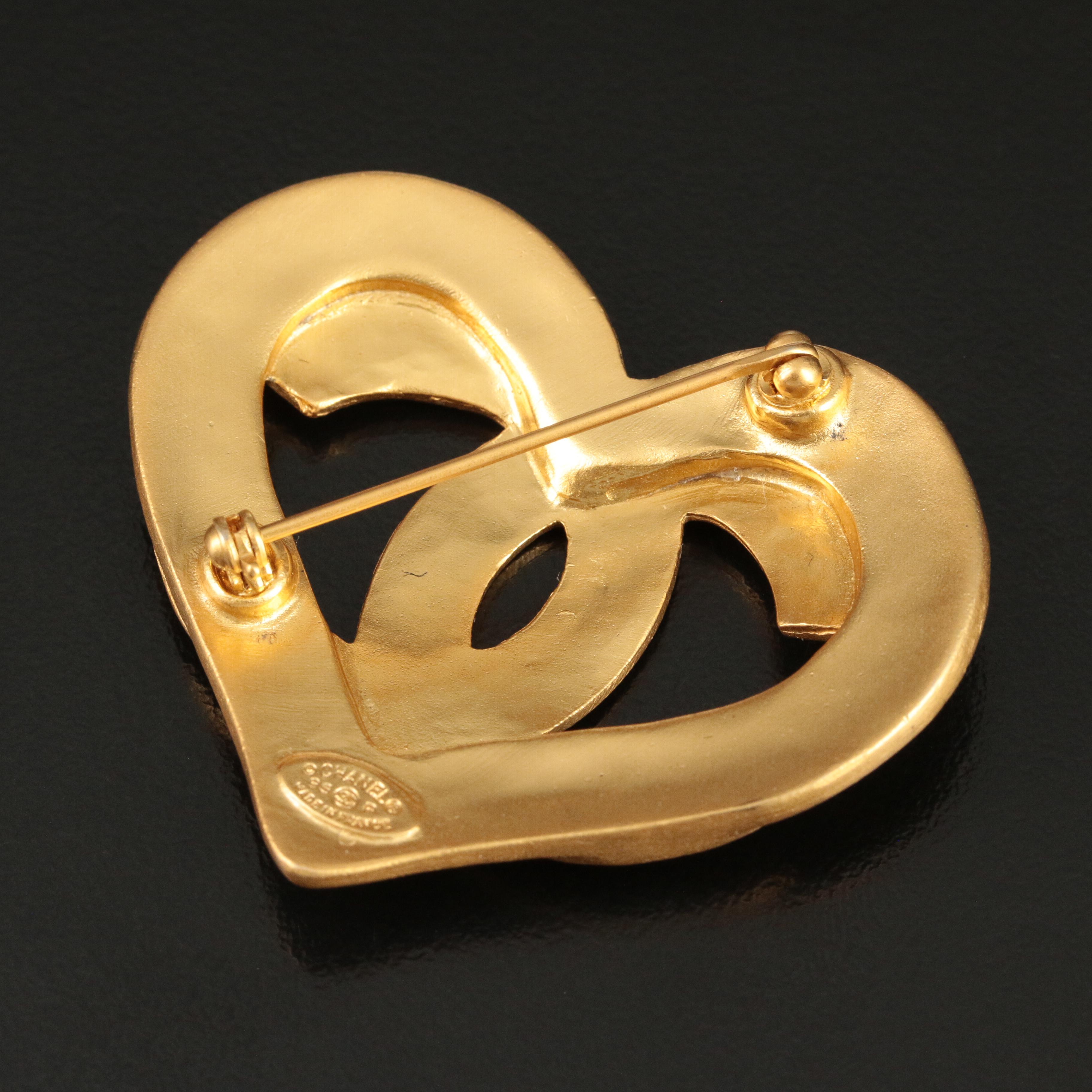 Chanel CC Logo Cut-Out Heart Brooch Spring 1995
