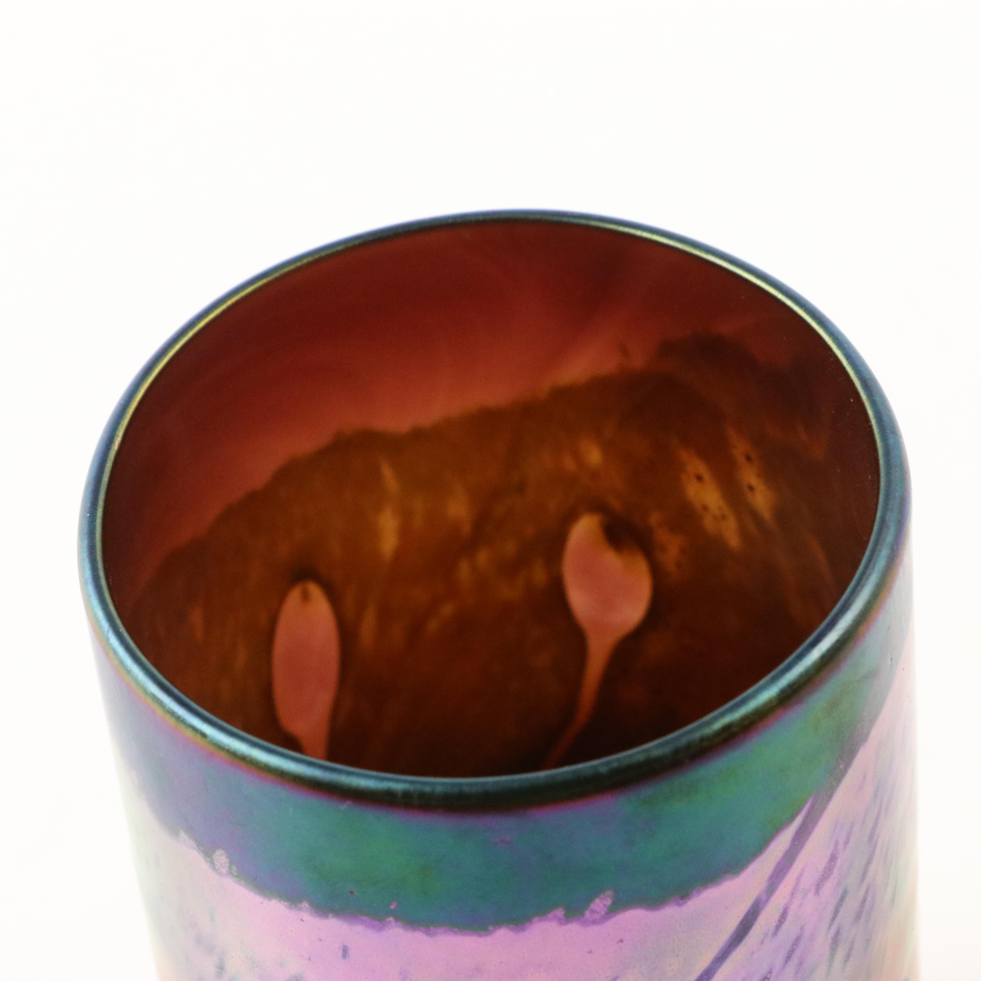 Tom Philabaum Handblown Iridescent Studio Art Glass Cylinder Vase, 1995