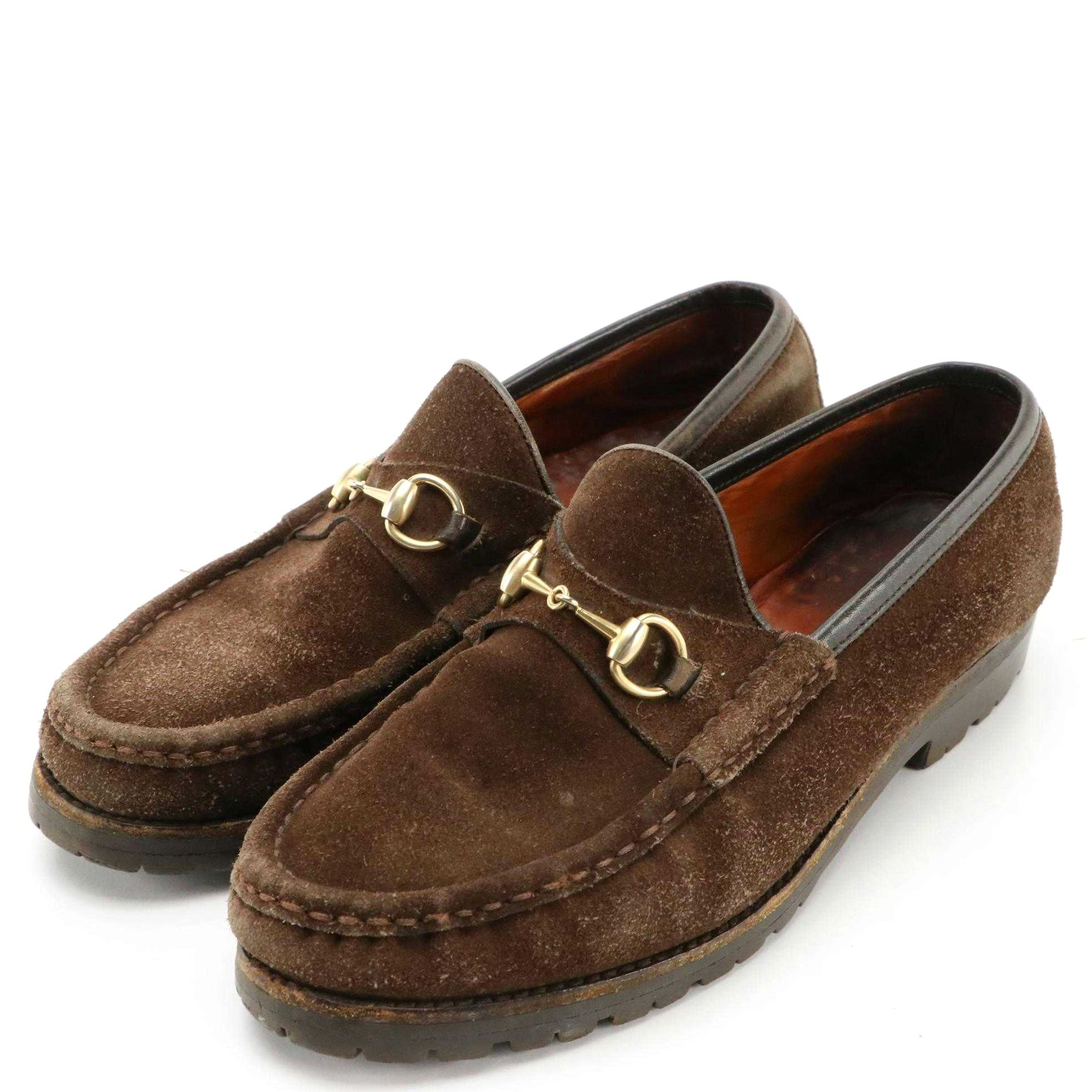 Gucci Brown Suede Horsebit Accent Loafers
