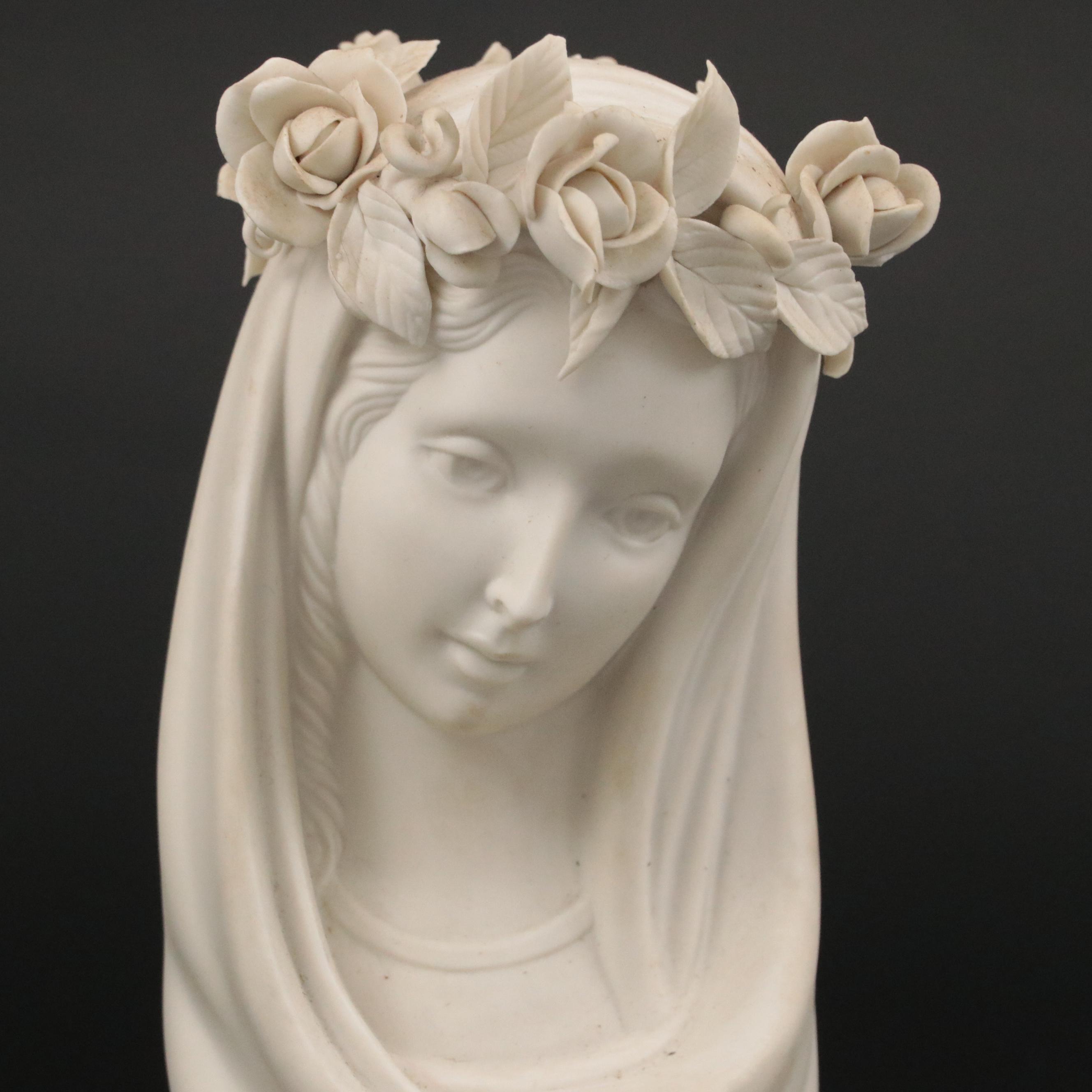 Cybis Porcelain "Madonna, Queen of Angels" Bust on Wood Plinth