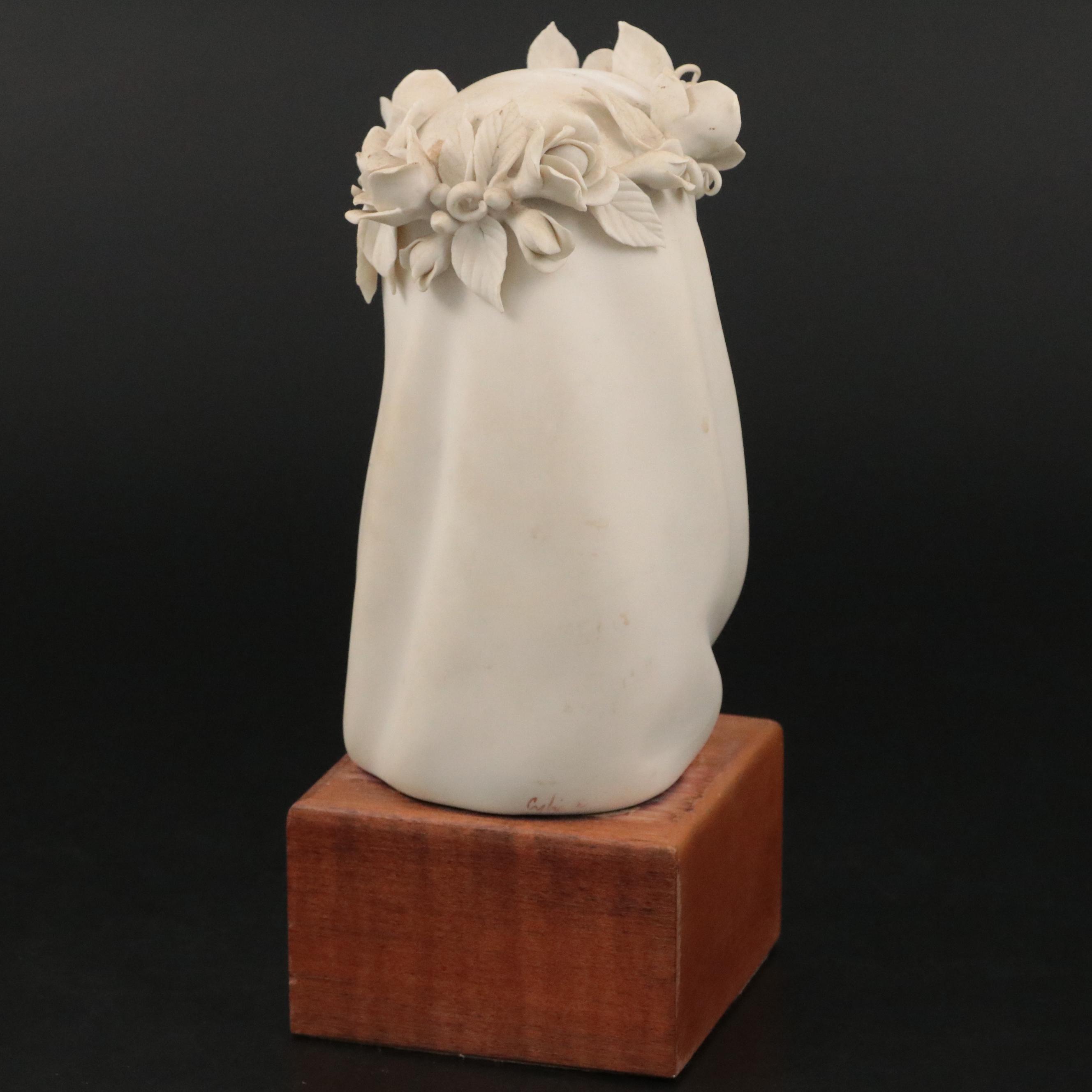 Cybis Porcelain "Madonna, Queen of Angels" Bust on Wood Plinth