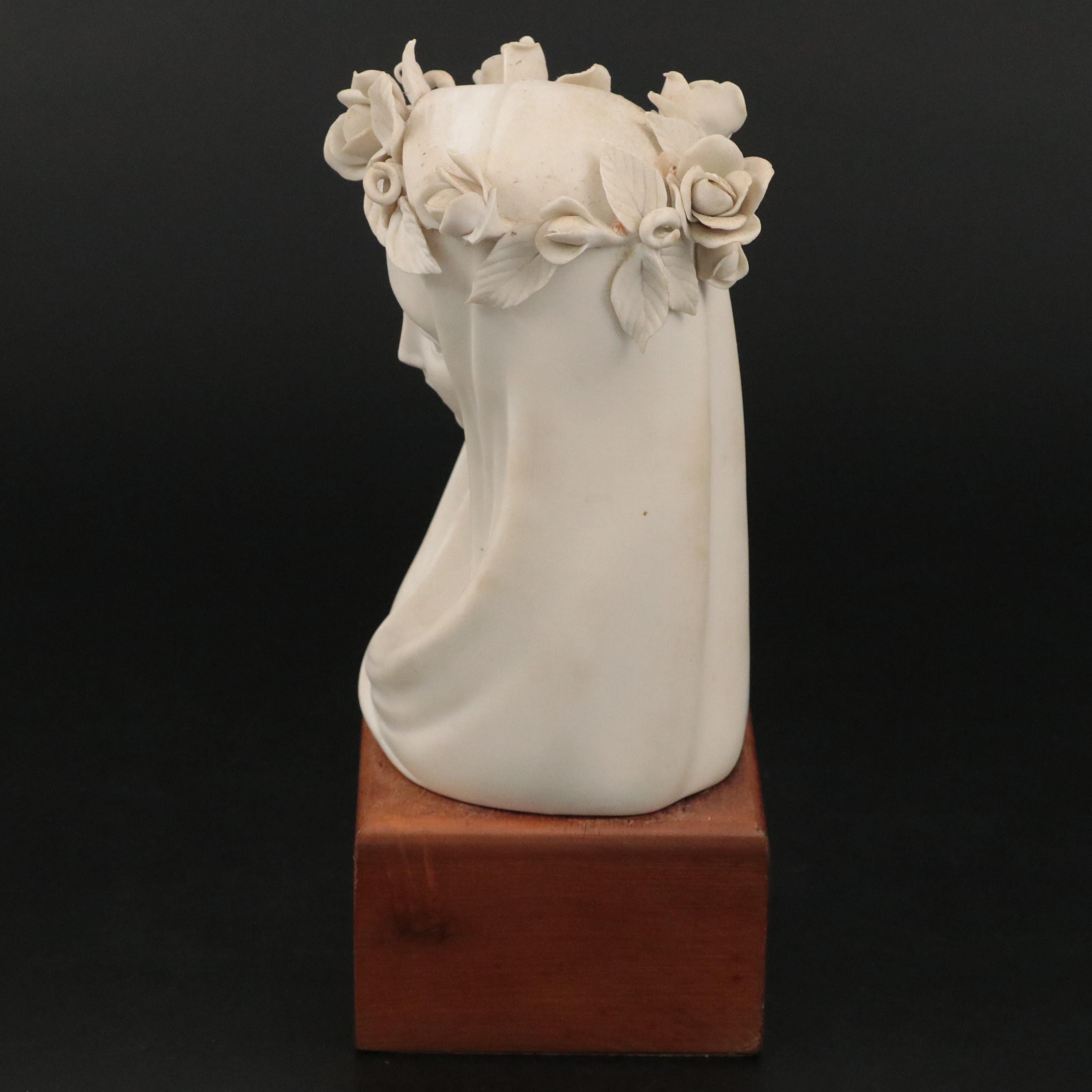 Cybis Porcelain "Madonna, Queen of Angels" Bust on Wood Plinth