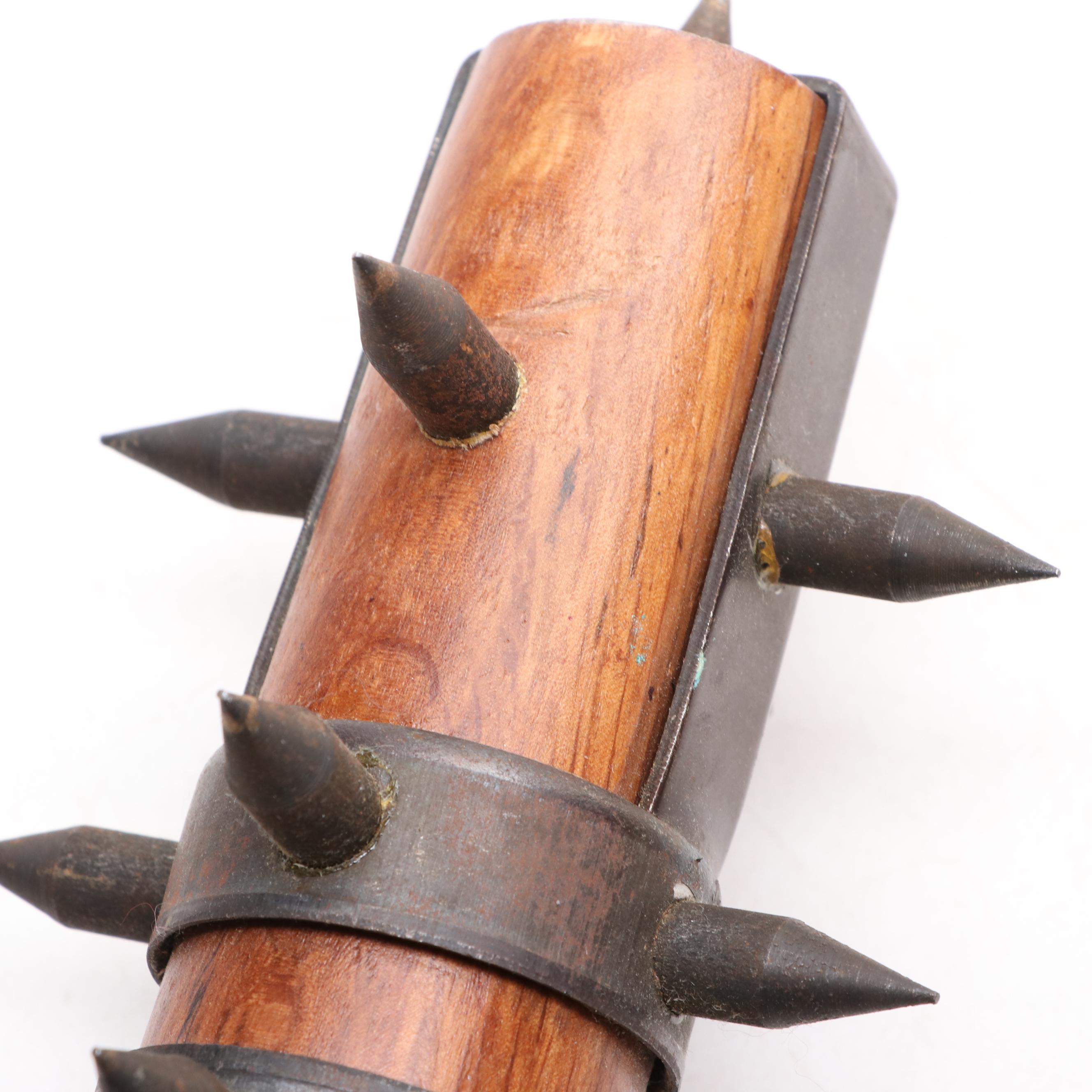 Metal Spiked Wooden Mace with Cast Metal Trident Head