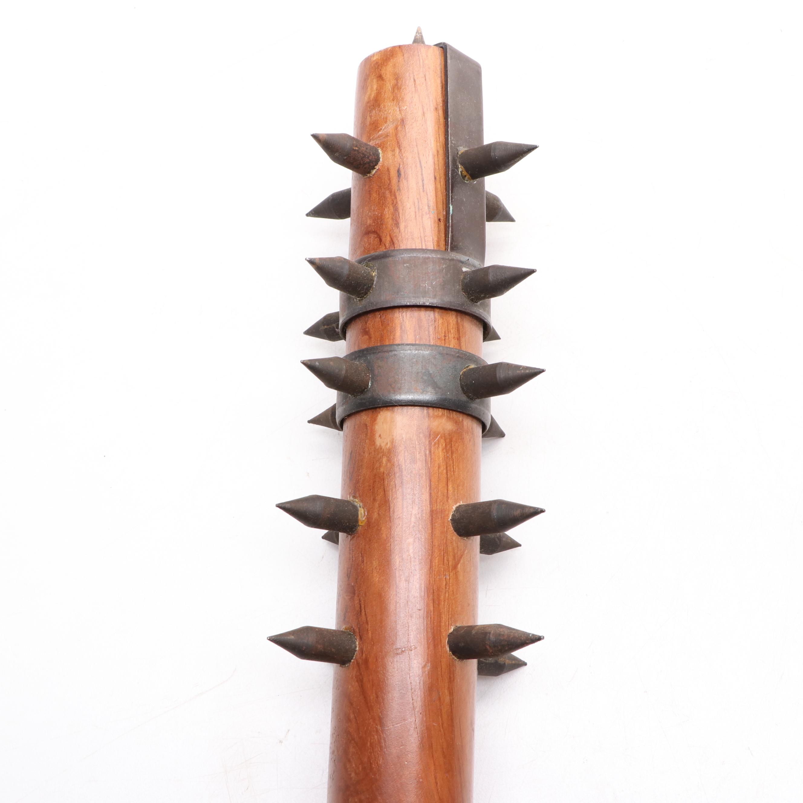 Metal Spiked Wooden Mace with Cast Metal Trident Head