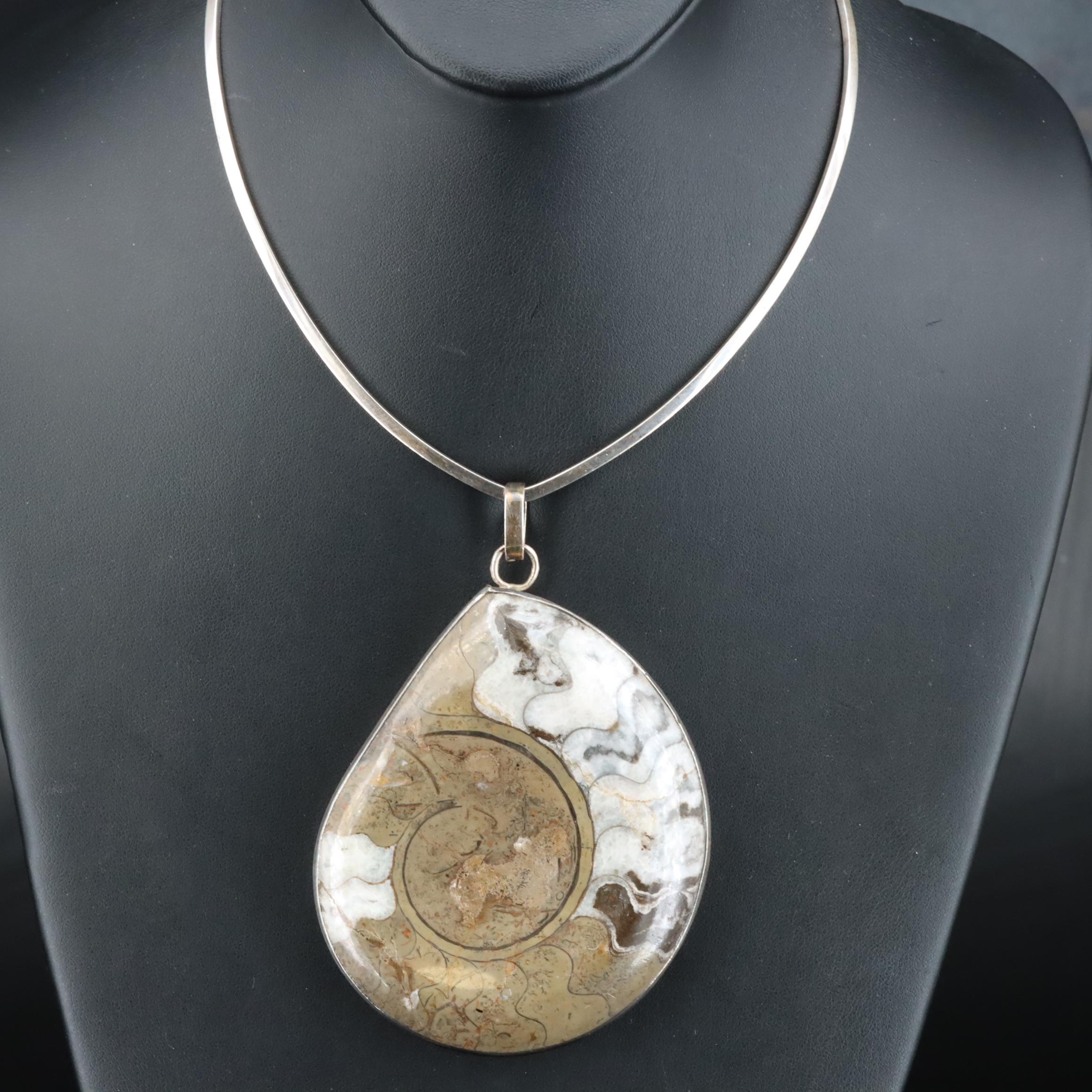 Fossilized Ammonite Pendant Necklace